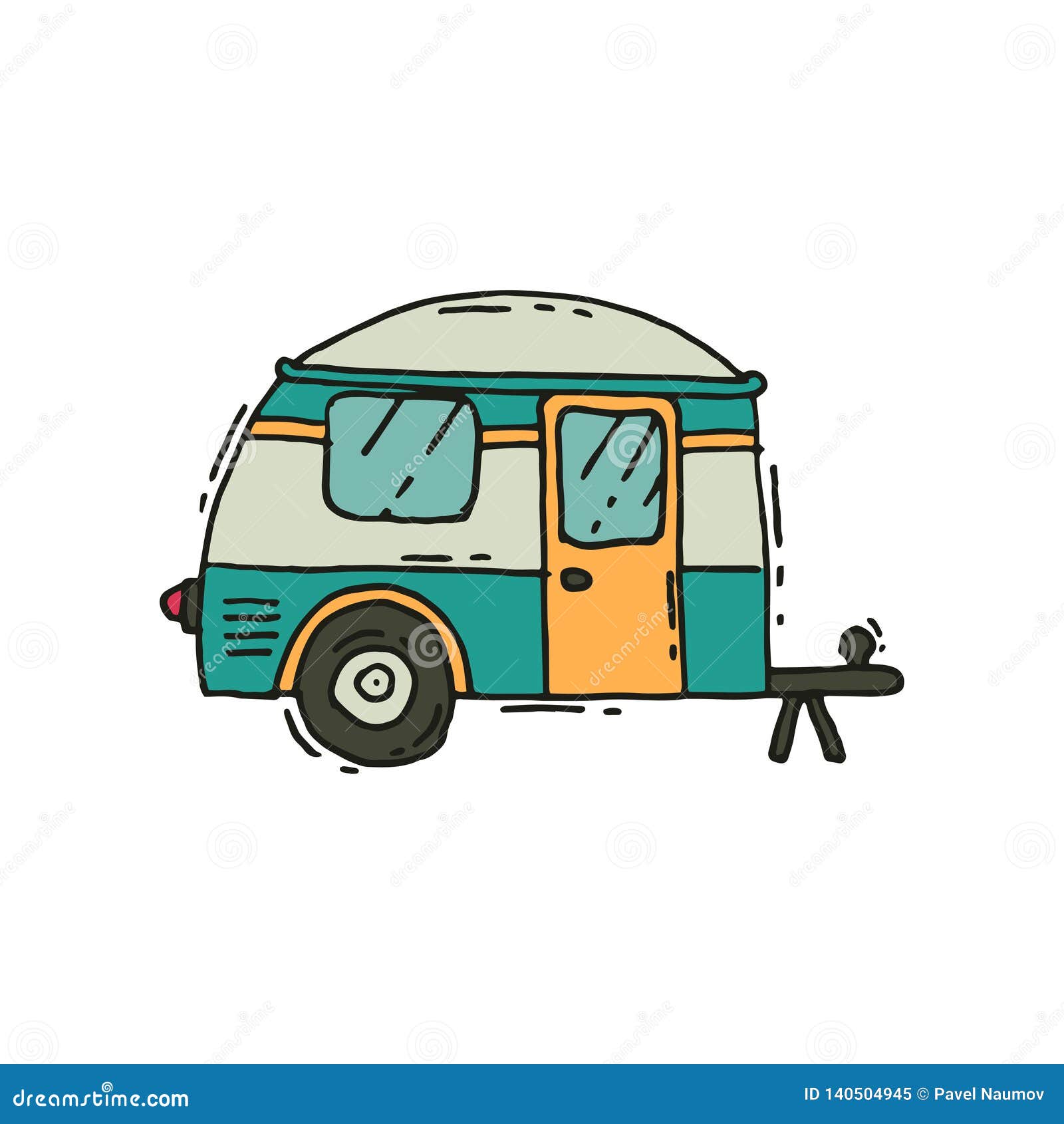 Vector Icon of Camping Trailer in Doodle Style. Road Trip. Mobile Home ...