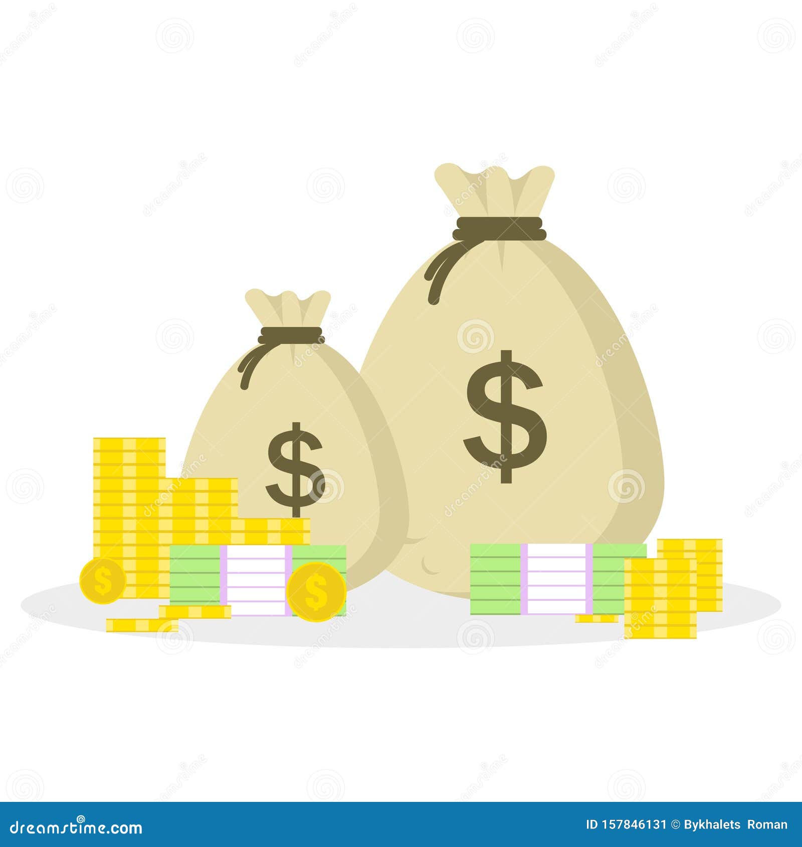  icon of money bags with shadow dollar sign full of money bags dollar grey color succes bussines excellent profit golden
