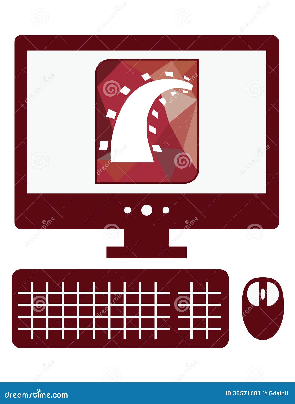  icon of personal computer with ruby on rails sign on the