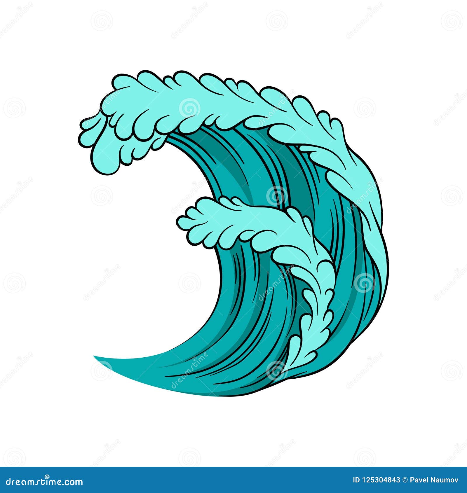 Vector Icon of Powerful Sea Wave. High Ocean Tide. Blue Water with