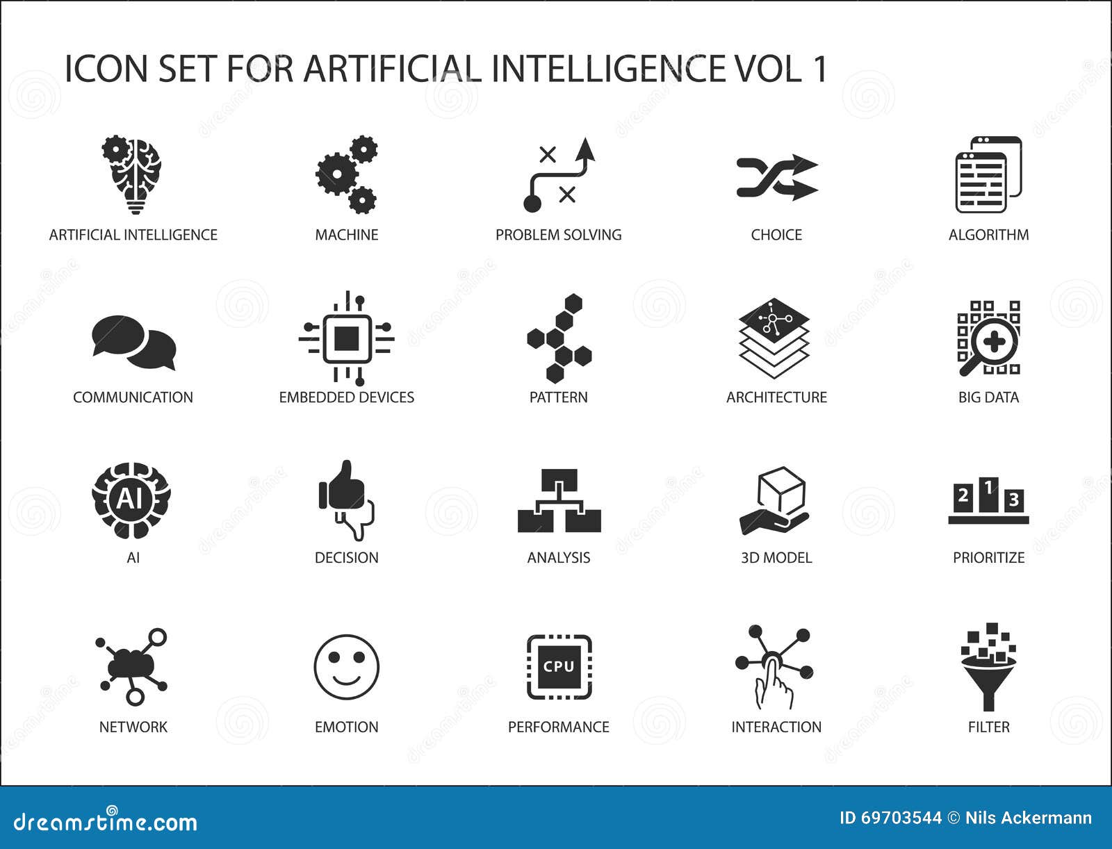  icon set for artificial intelligence (ai) concept. various s for the topic using flat 