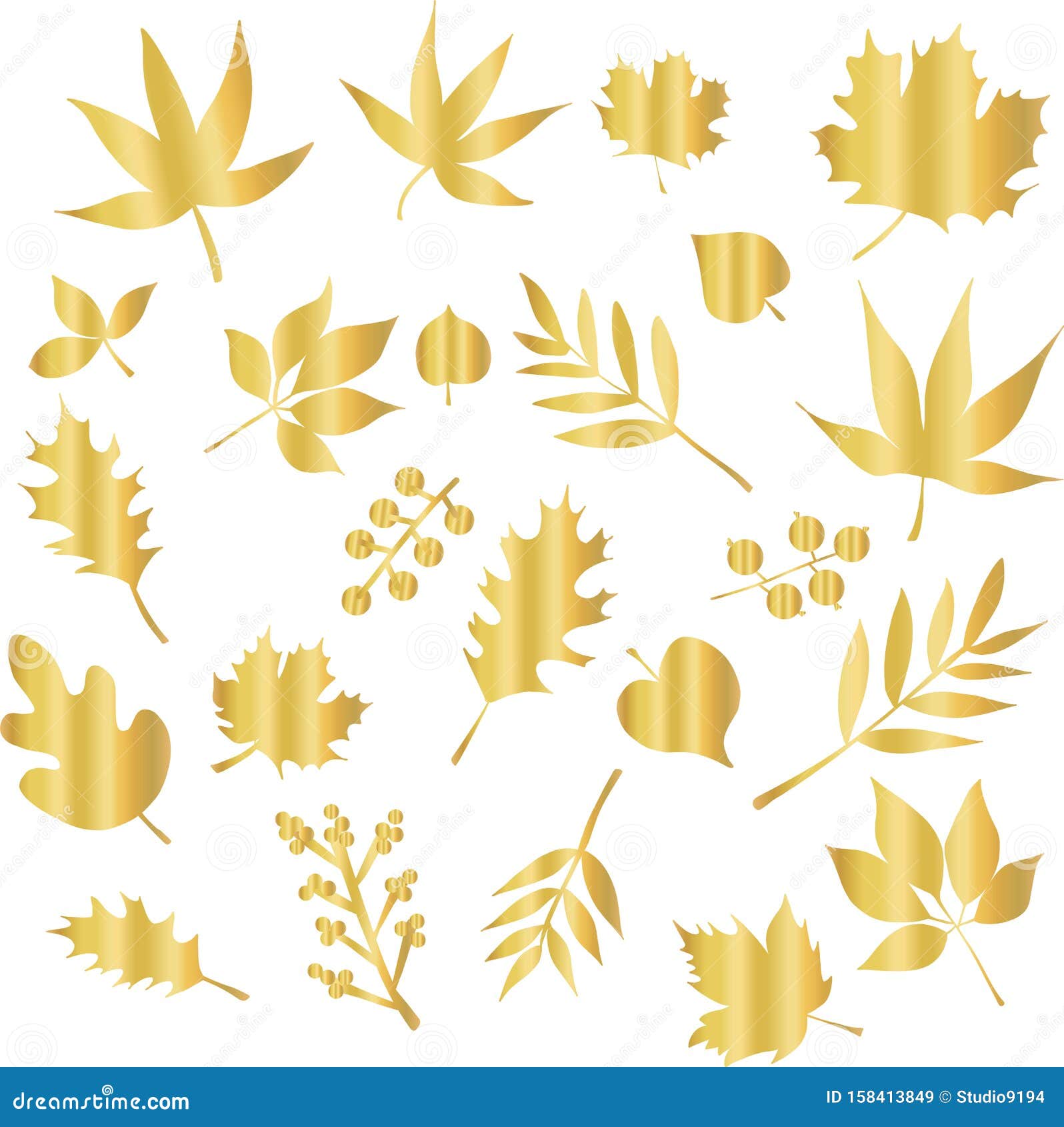 Download Vector Icon Set Gold Foil Leaves. Foliage Nature Leaf ...