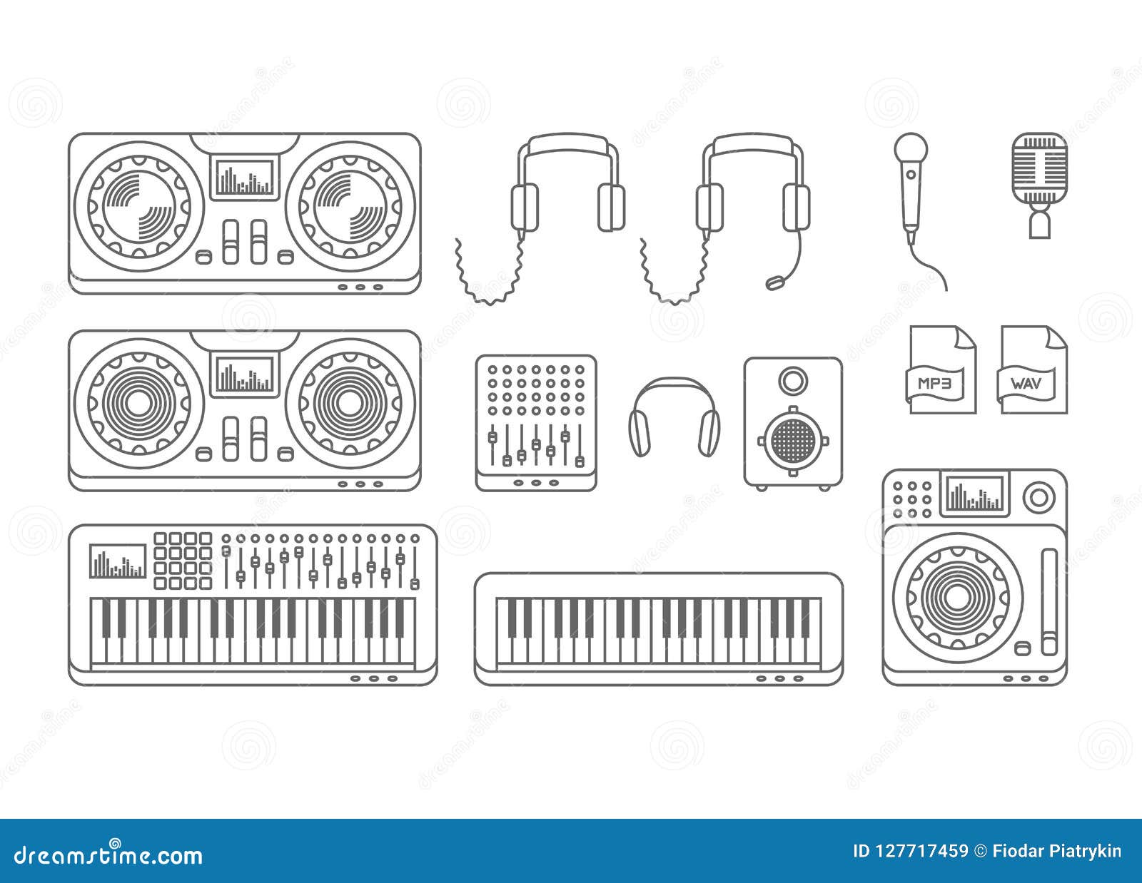 Set of Vector Icons of Music Production Tools Stock Vector