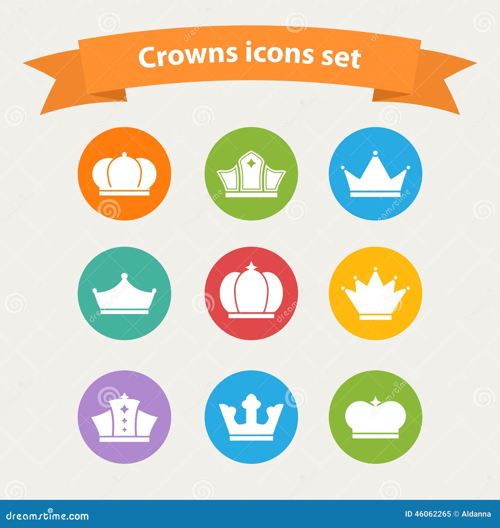 Vector Icons Set of Different White Crowns Shapes Stock Vector