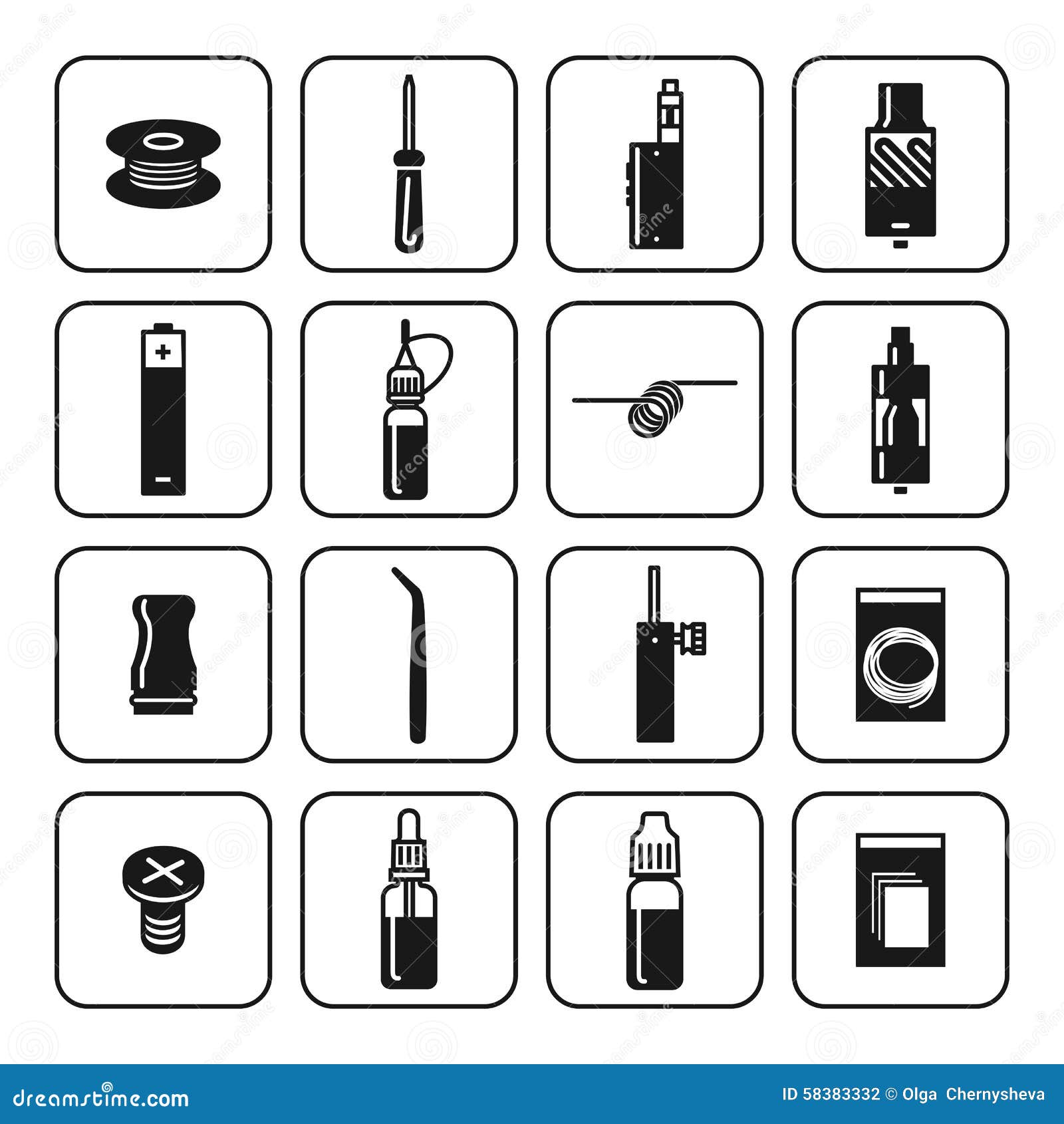  icons set of vaporizer and accessories