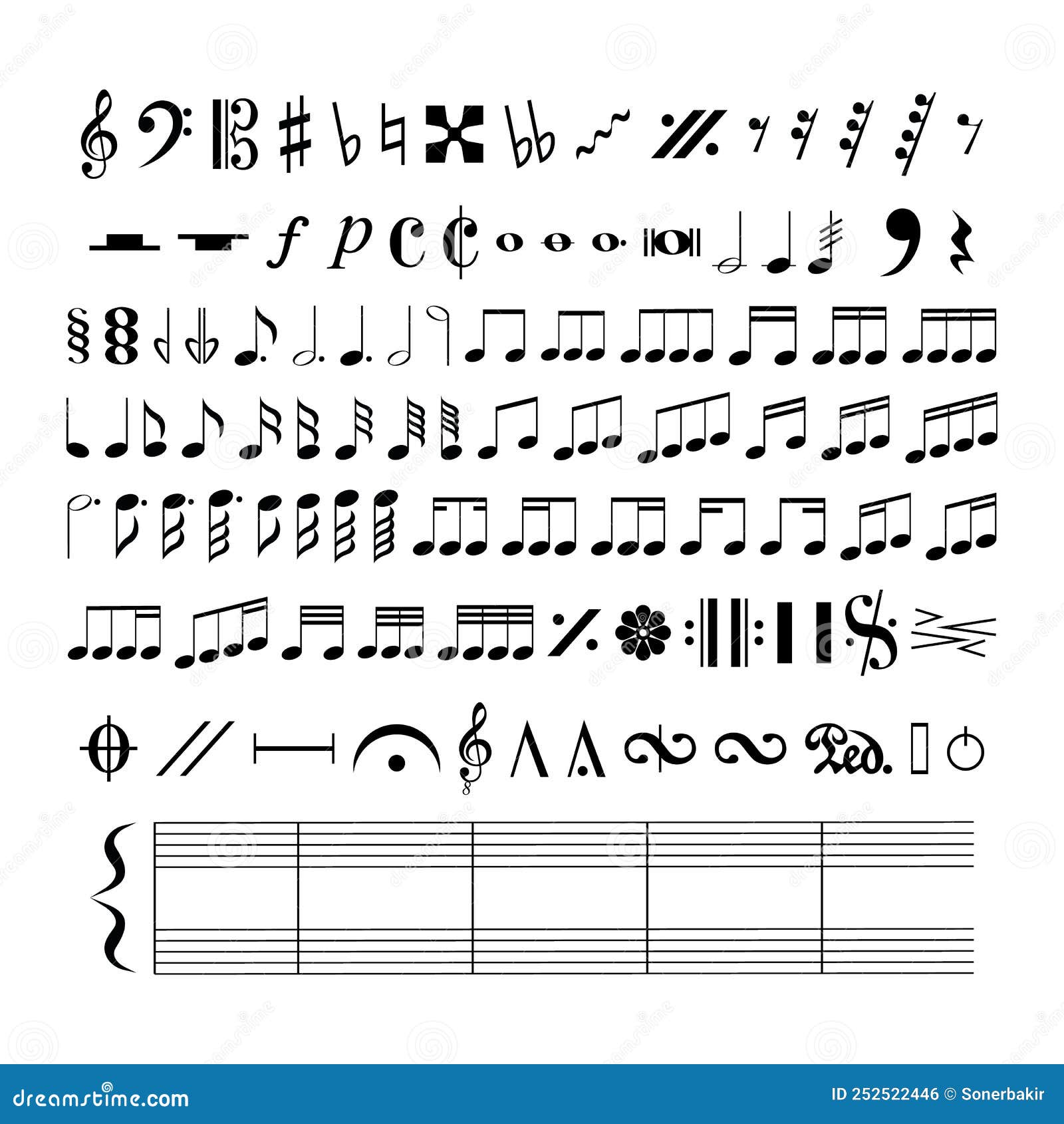 Vector Iilustration of All Music Notes and Symbols Isolated on White ...