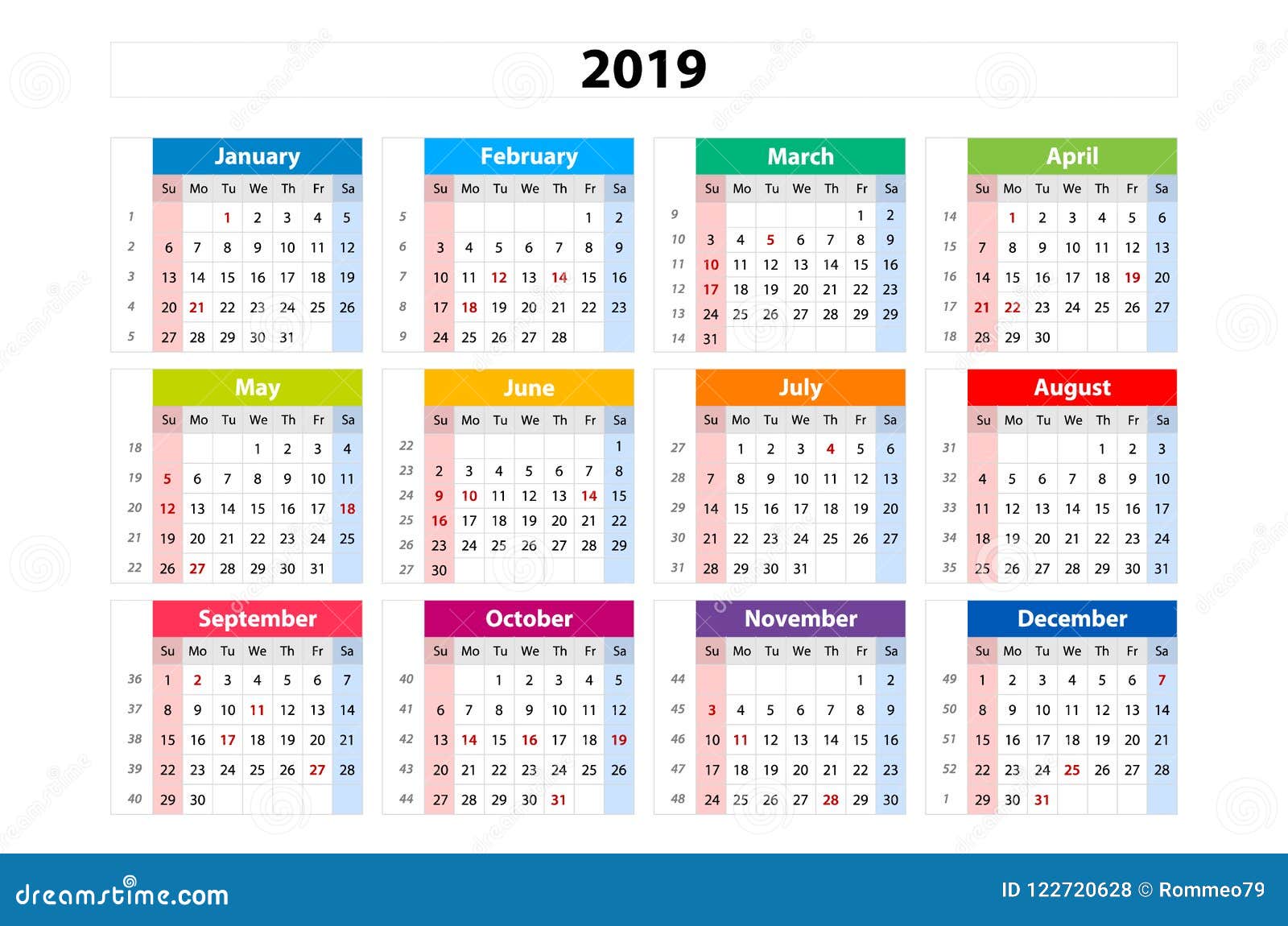 Vector Il Calendario  2022 Settimana  Parte Da Domenica 