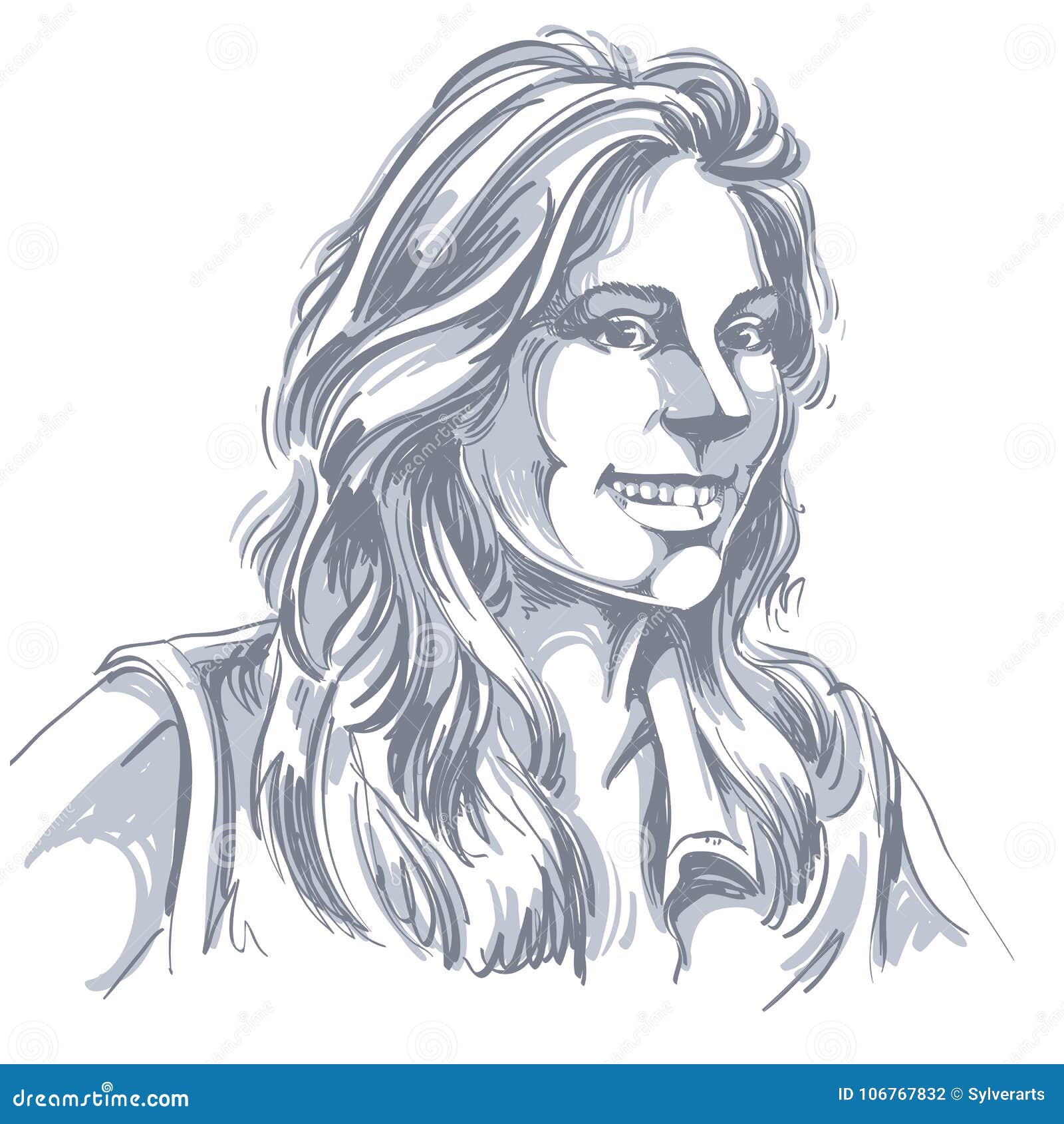 Vector Il Disegno Della Donna Sorridente Con Taglio Di