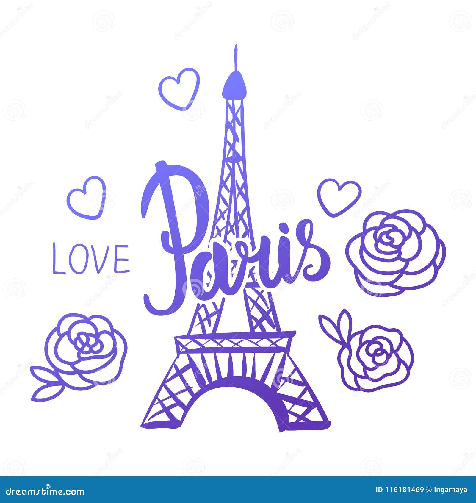 Vector Il Disegno Della Mano Della Torre Eiffel Con Un Iscrizione Parigi Illustrazione Vettoriale Illustrazione Di Abbastanza Colore
