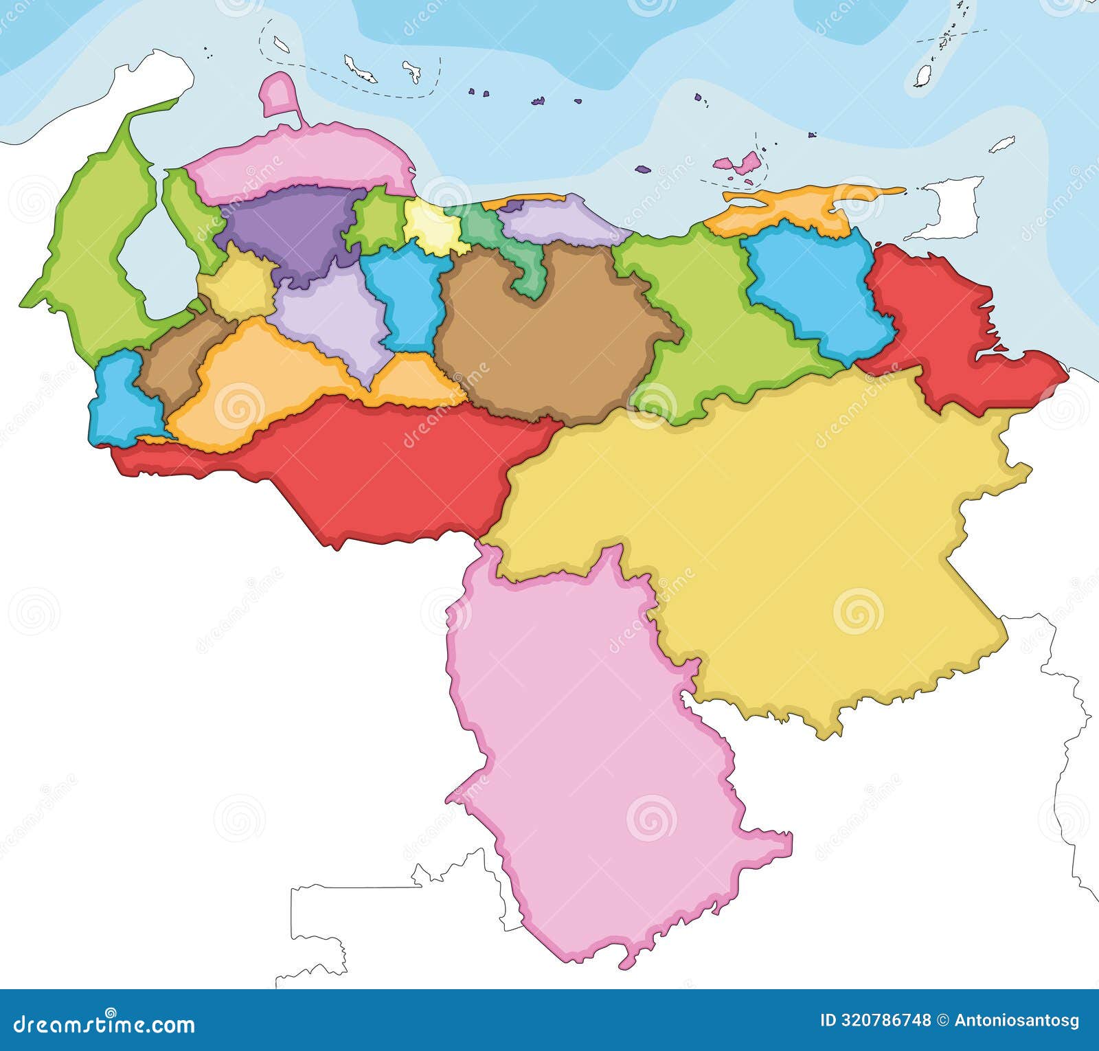 Vector Illustrated Blank Map Of Venezuela With States Capital District Vector Illustrated Blank Map Venezuela States Capital District Federal Dependencies Administrative Divisions 320786748