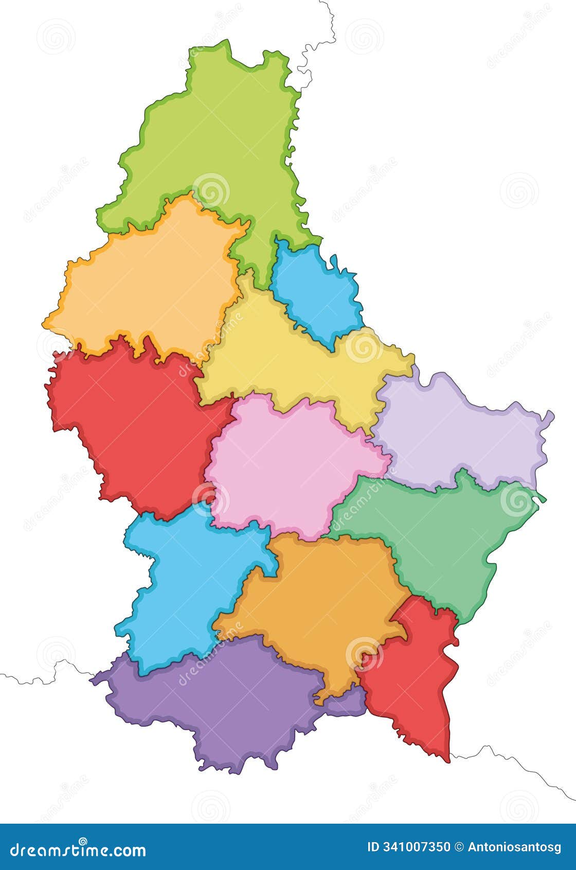  illustrated regional blank map of luxembourg with cantons and administrative divisions, and neighbouring countries