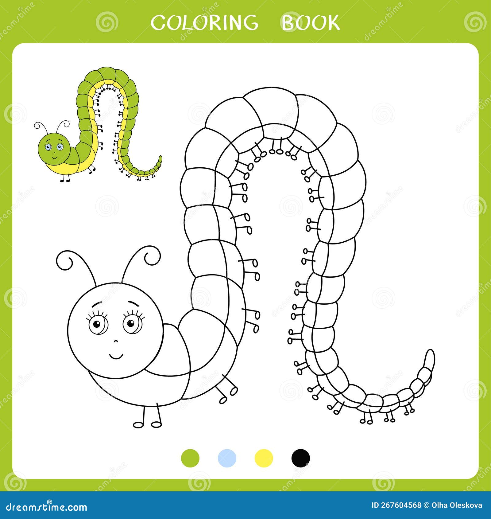 Caterpillar Coloring Page Isolated For Kids Vector Illustration