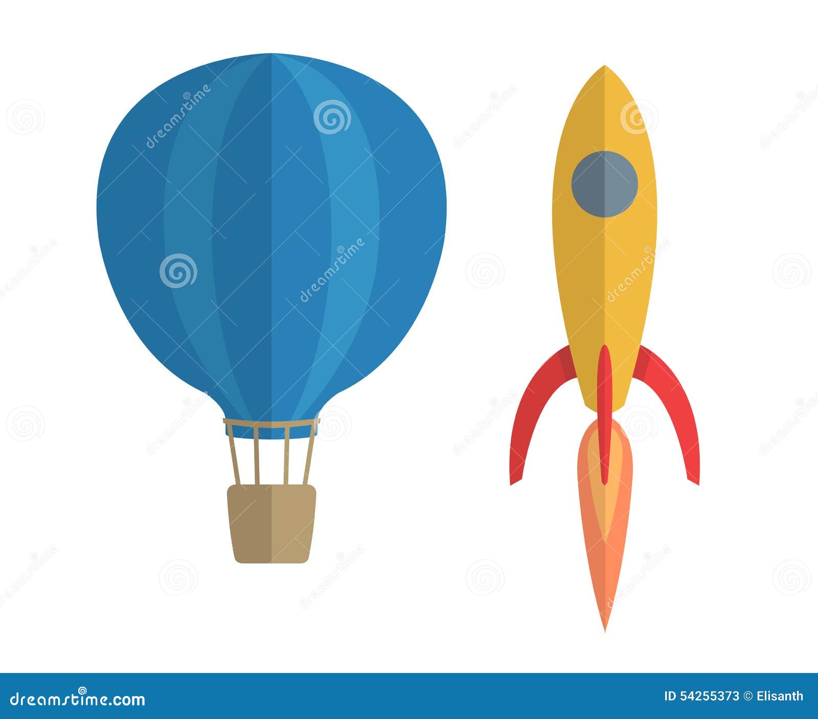 Vector Illustration of Air Balloon and Rocket Stock Vector