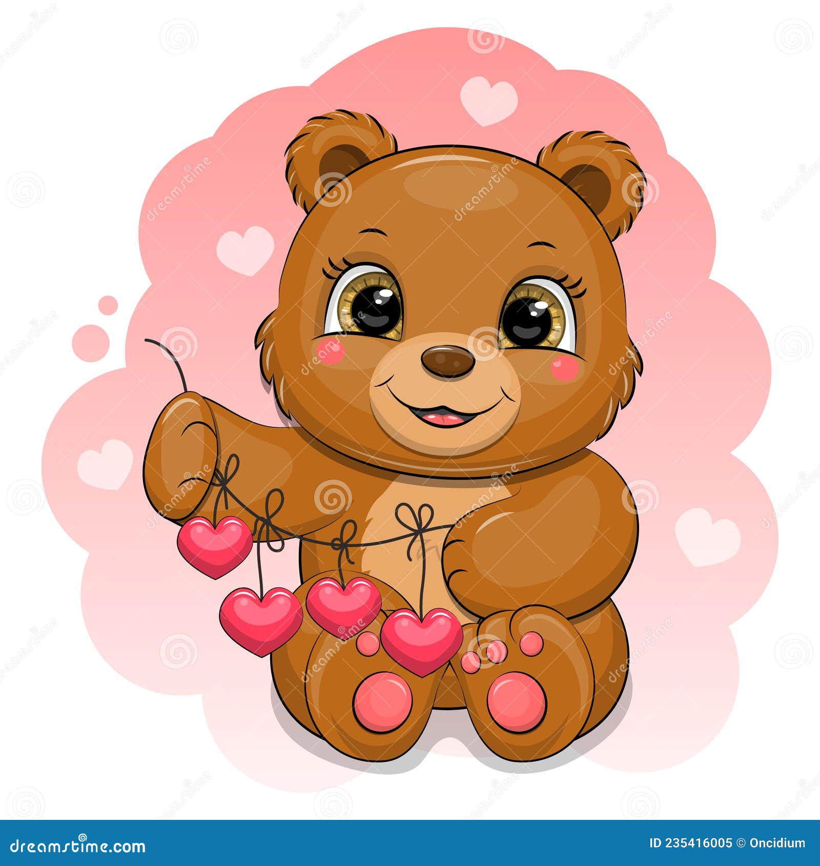 Cute Cartoon Brown Bear Holding Hearts on a Rope. Stock Vector -  Illustration of happy, bear: 235416005