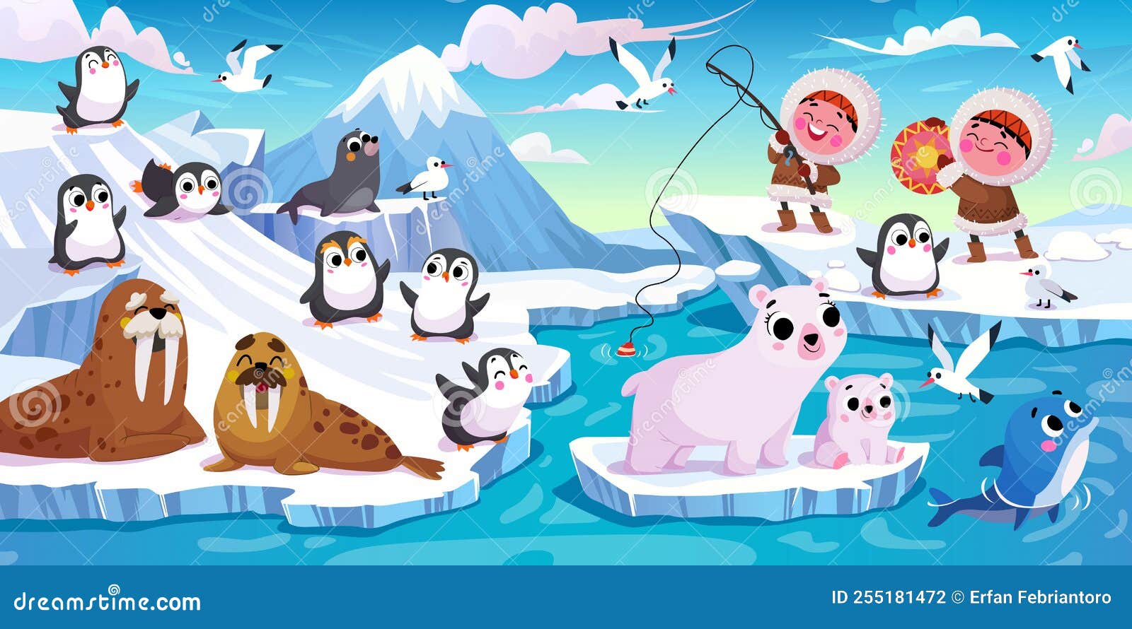Antarctica Animals Scenario Cartoon Vector | CartoonDealer.com #9345207