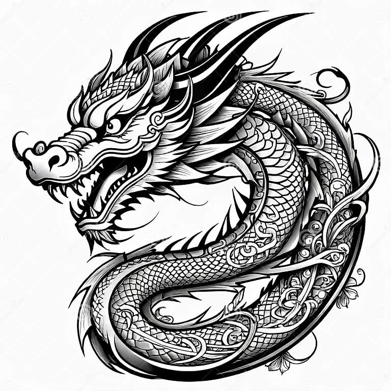 Vector Illustration, Asian (Chinese) Dragon Tattoo Template, Asian ...