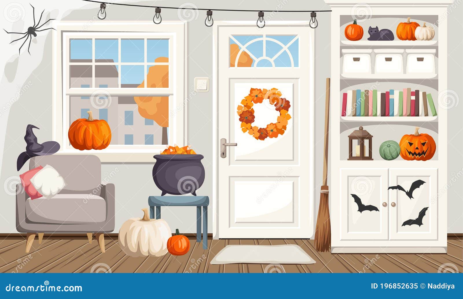 Halloween Living Room Interior. Vector Illustration. Stock Vector ...