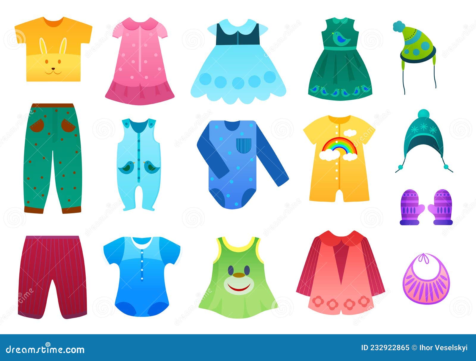 Vector Illustration of Baby and Children Kids Clothes Collection ...
