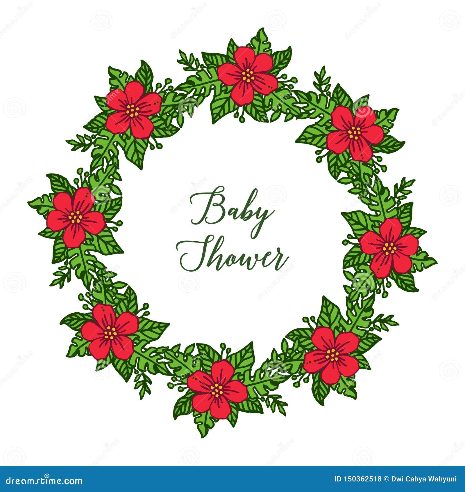 Vector Illustration Baby Shower for Red Wreath Frames Isolated on White