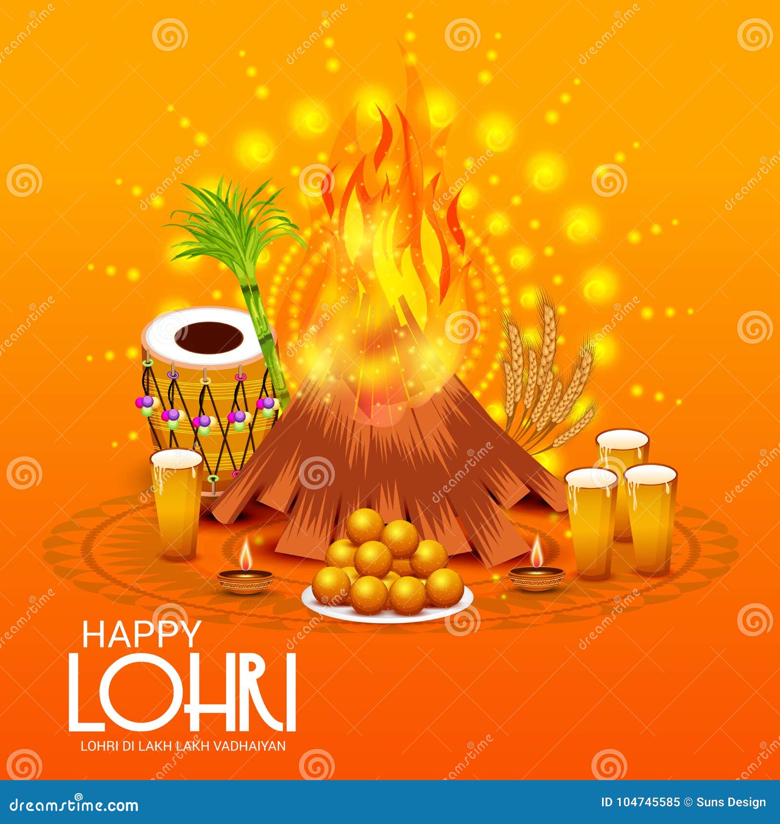 Happy Lohri Festival Celebration. Stock Illustration - Illustration of ...