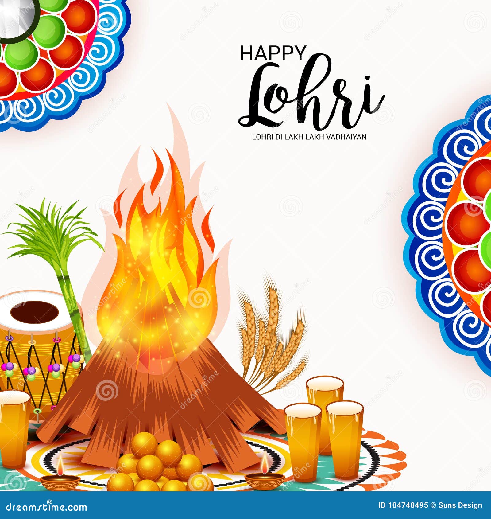 Happy Lohri Festival Celebration. Stock Illustration - Illustration of ...