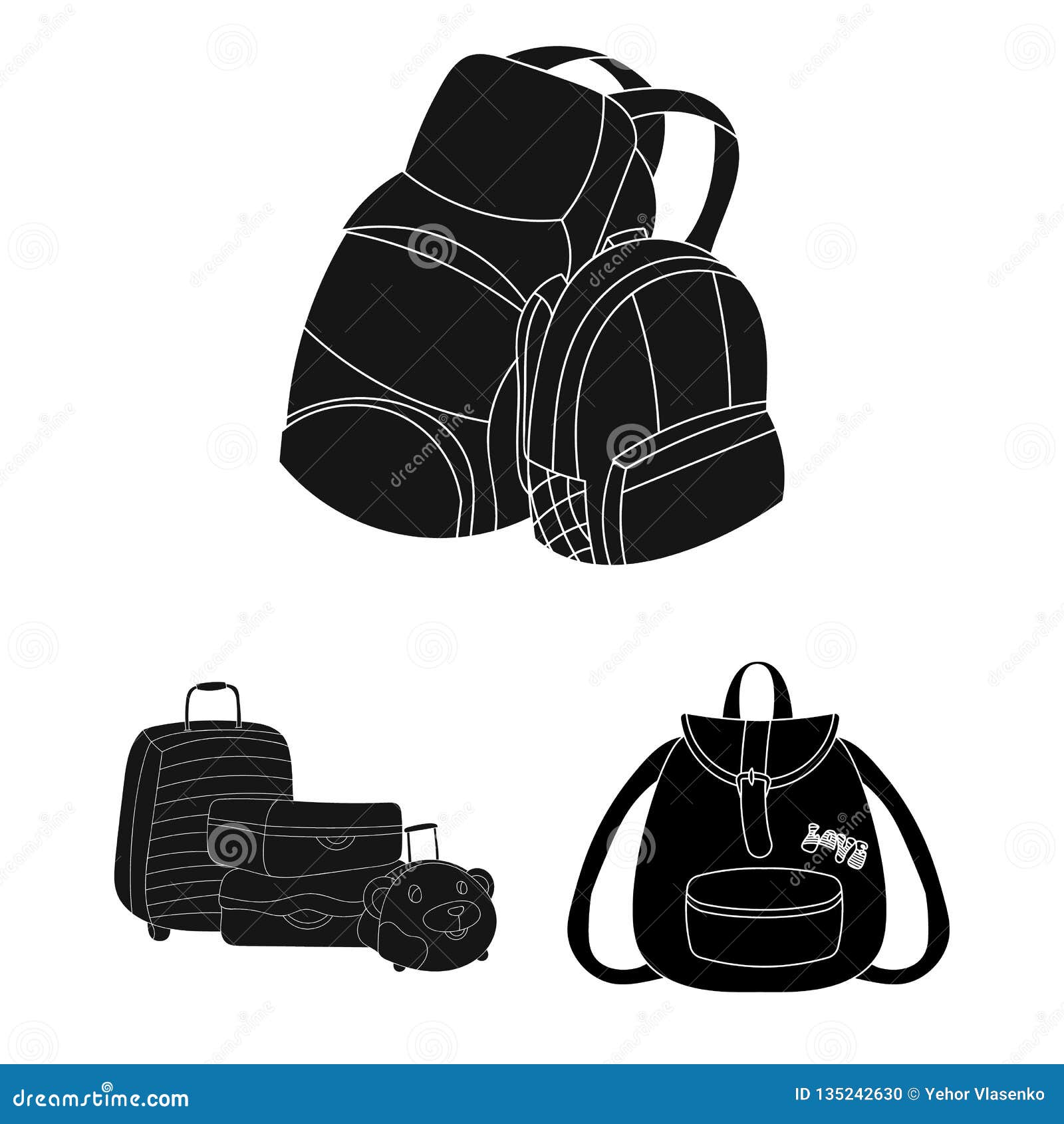Vector Design of and Backpack Symbol. Collection of and Pack Stock