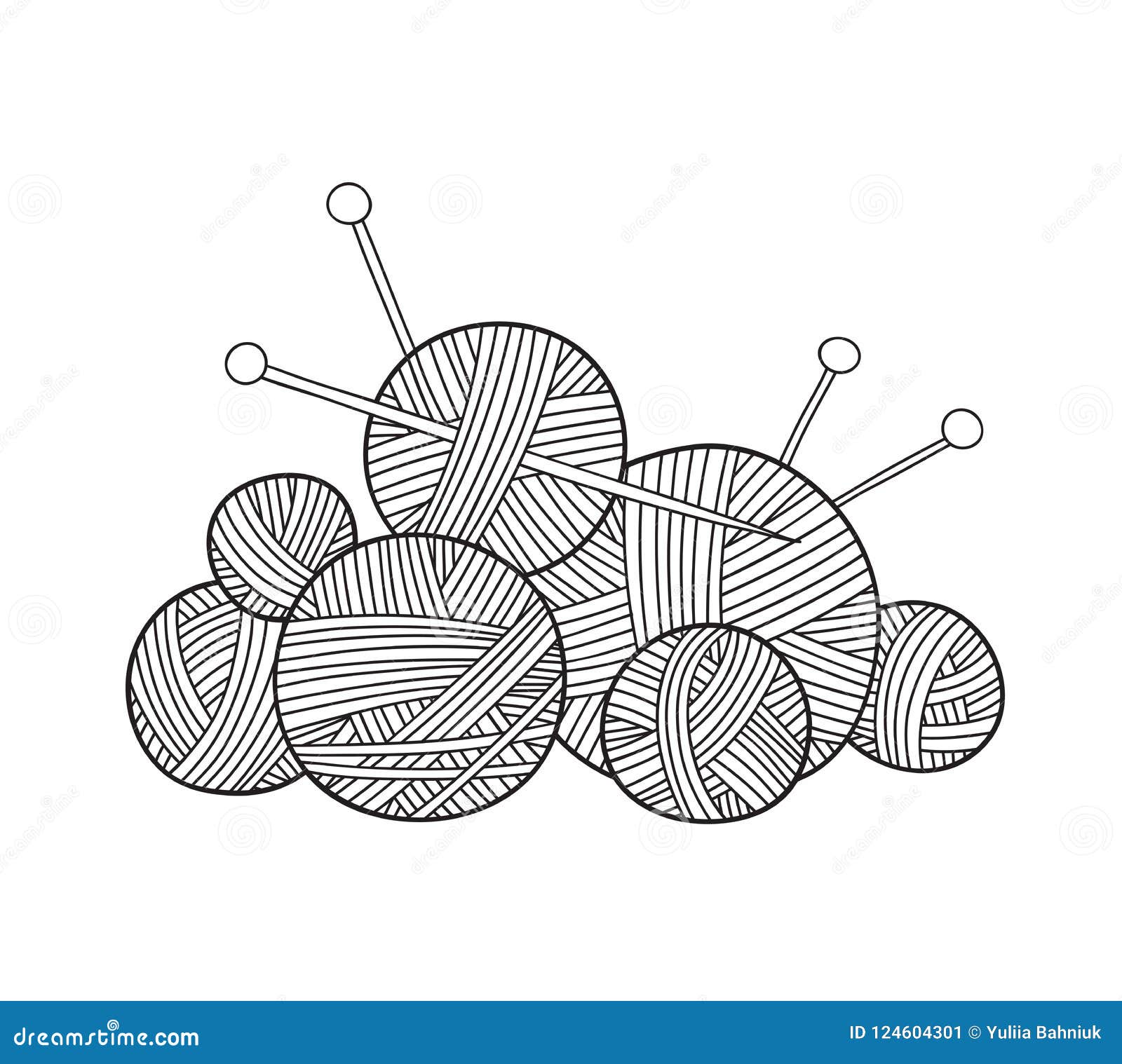 Vector Illustration Of Ball Of Yarn With Knitting Needles