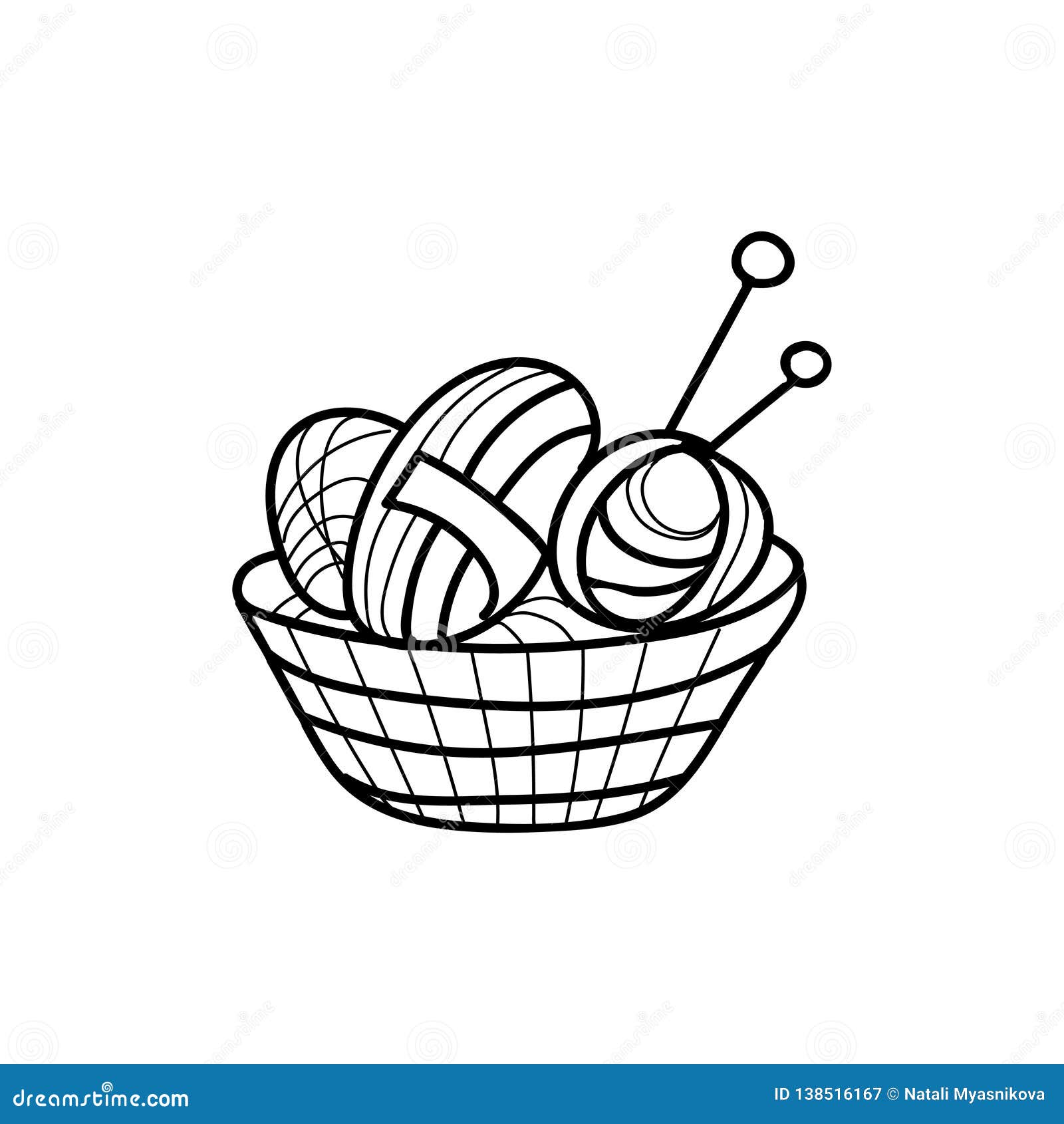 Download Vector Illustration Of Balls Of Yarn In Knitting Basket ...