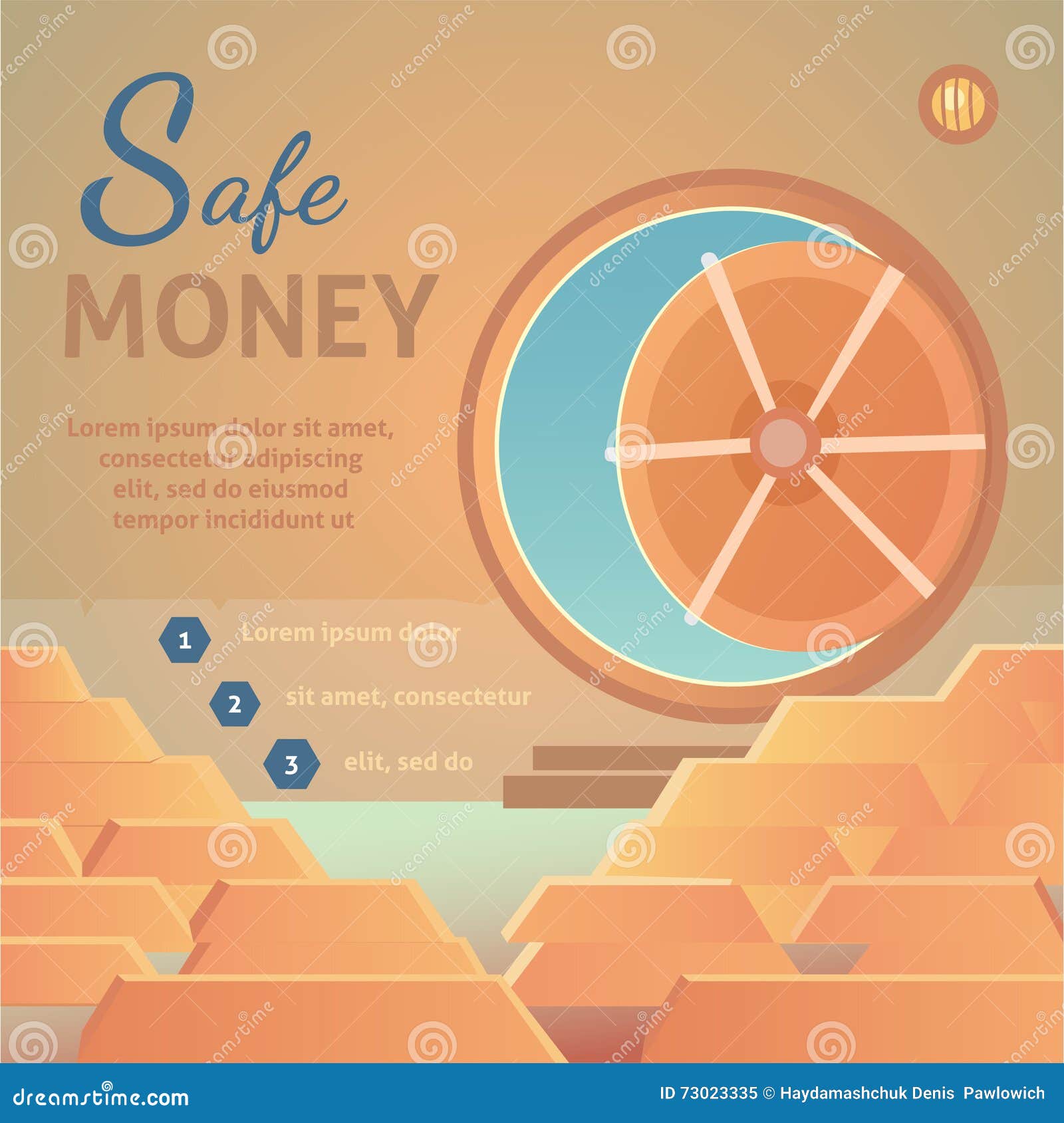 Vector Illustration Bank Safe Concept with Metal Safe Stock Vector