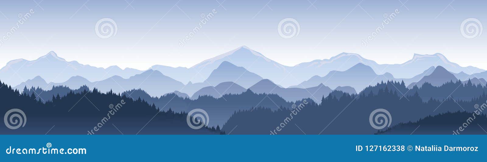   of beautiful dark blue mountain landscape with fog and forest. sunrise and sunset in mountains.