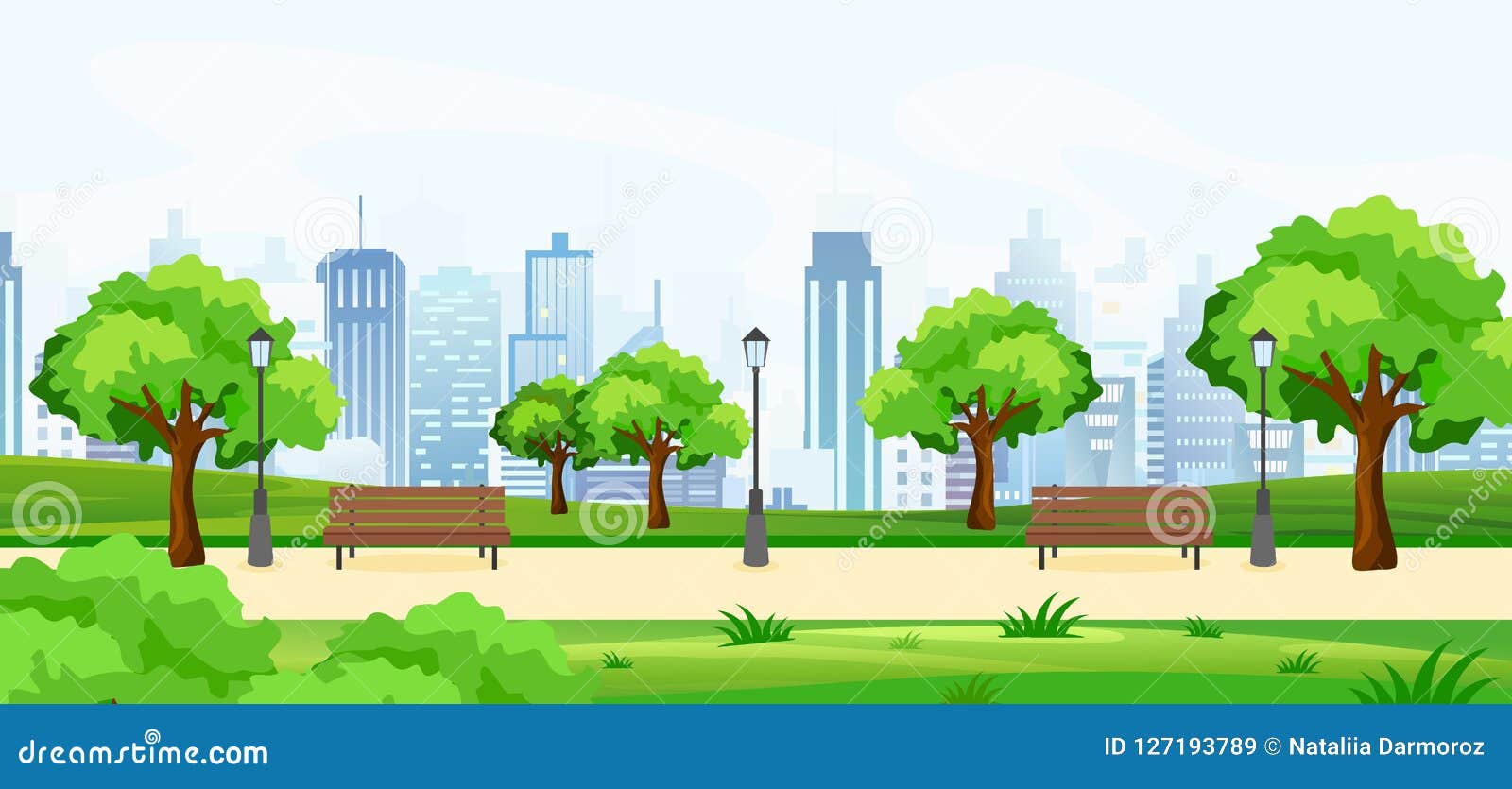 Vector Illustration of a Beautiful Summer Park, with Green Trees and ...