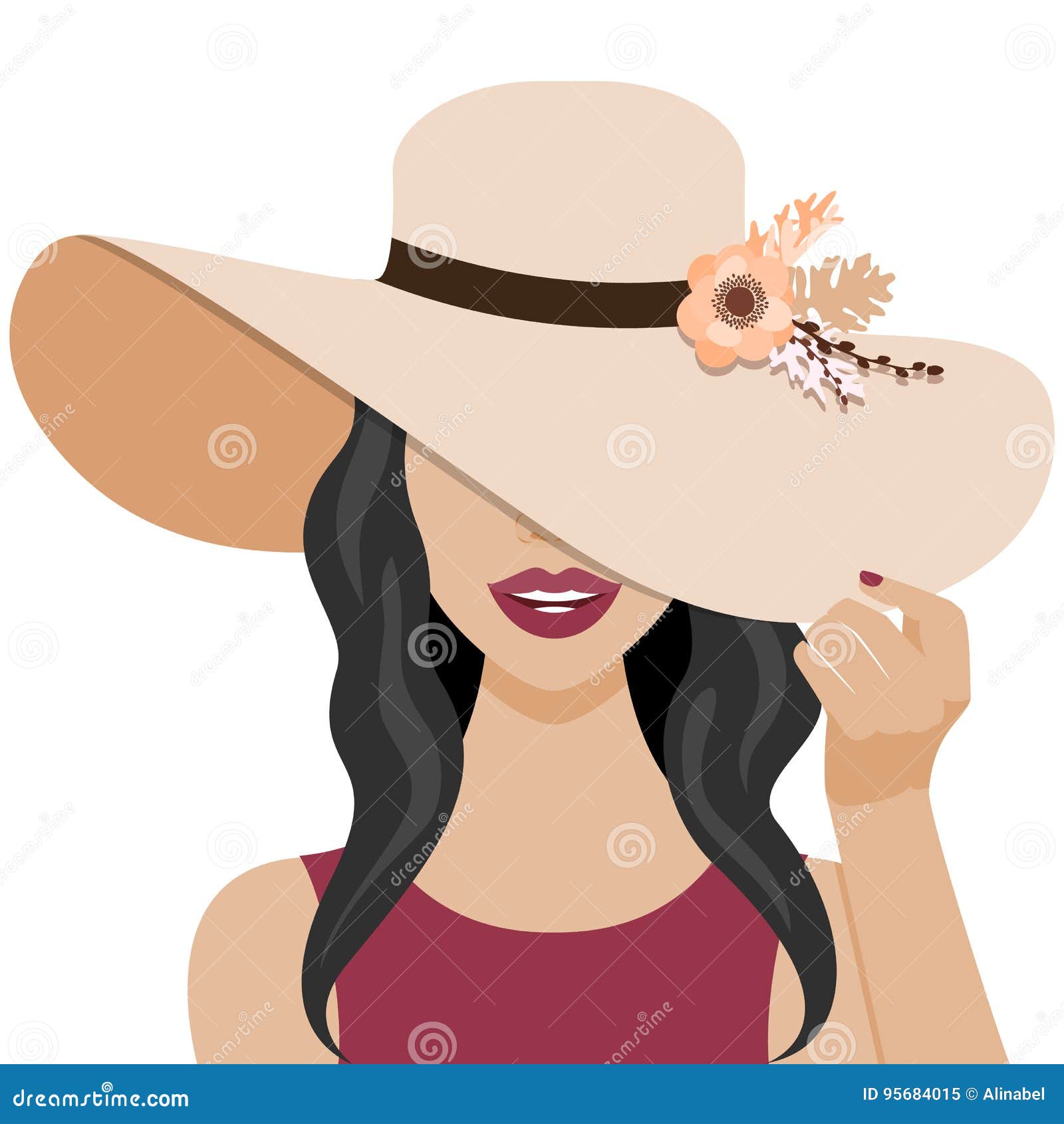 Download Vector Illustration With Beautiful Woman With Hat Stock ...