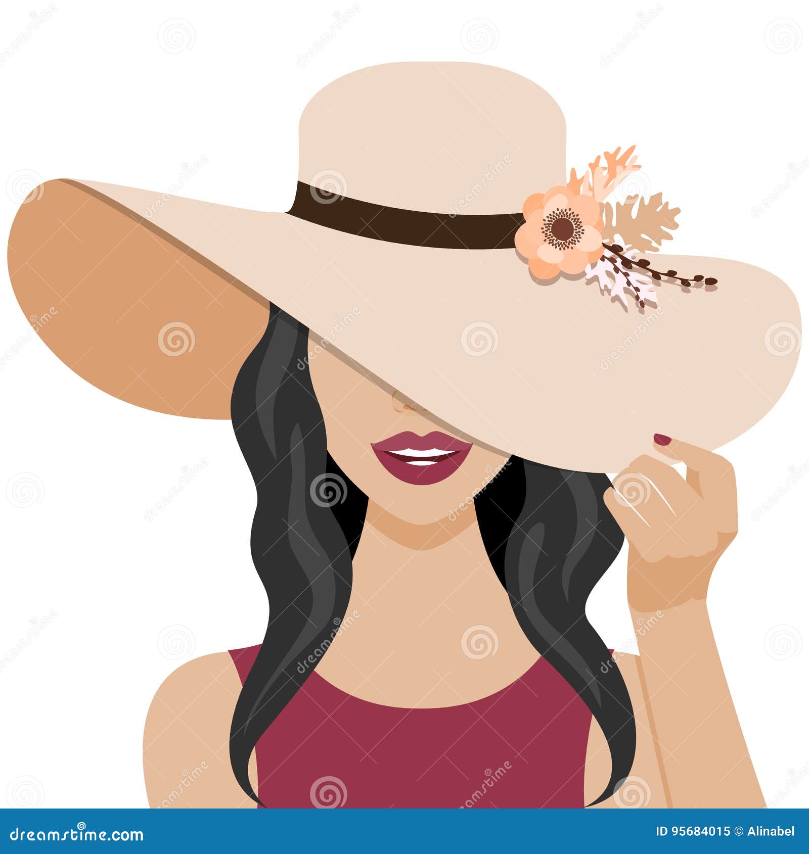 Download Vector Illustration With Beautiful Woman With Hat Stock Vector - Illustration of flower, leaf ...