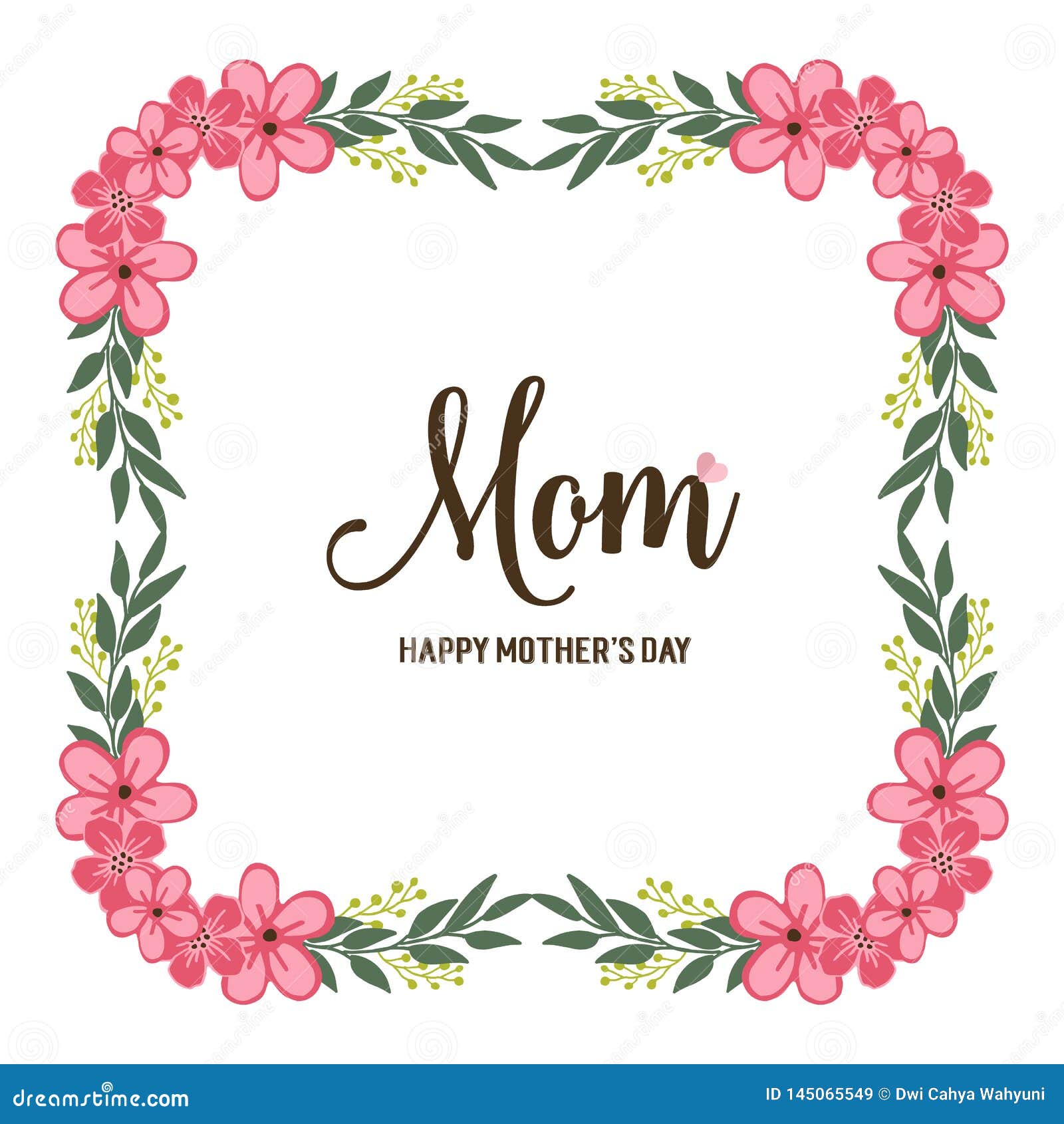 Vector Illustration Best Mom Ever with Pattern Art Pink Flower Frame Stock Vector Illustration
