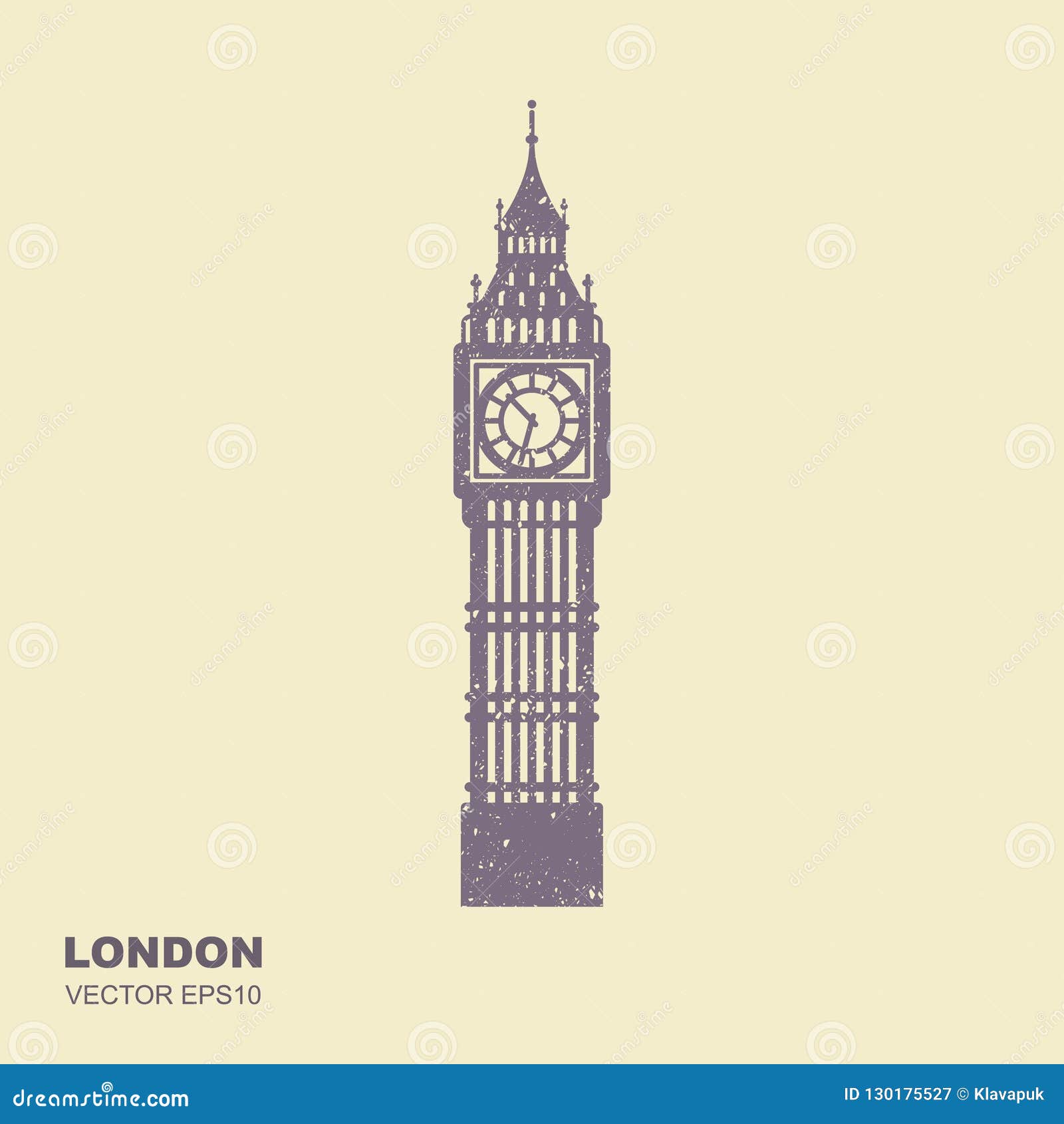   of big ben tower. flat icon with scuffed effect
