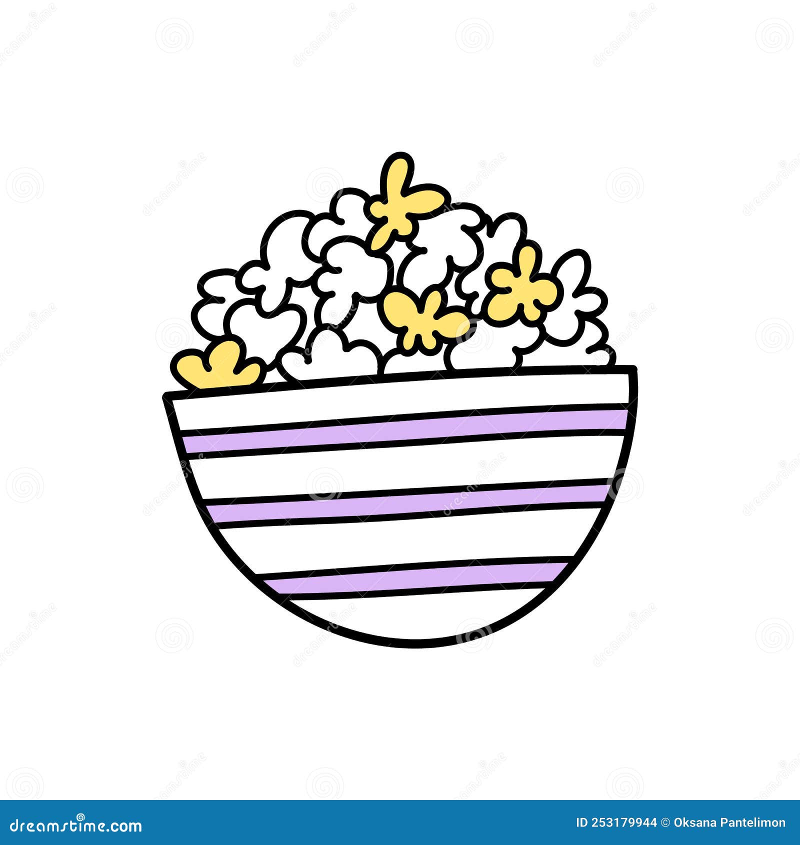 Vector Illustration of Big Bowl of Popcorn in Doodle Style Stock Vector