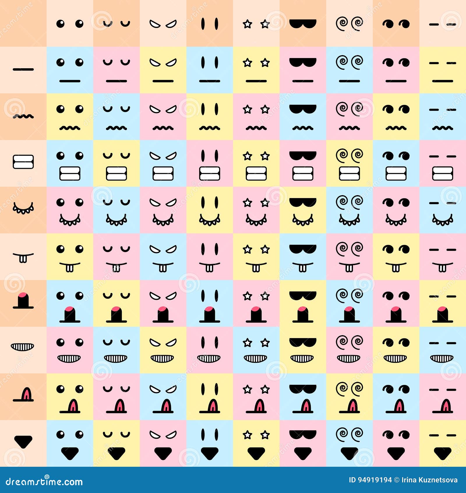 Vector Illustration. Big Set Cute Doodle Monster Mouth and Eyes Stock ...