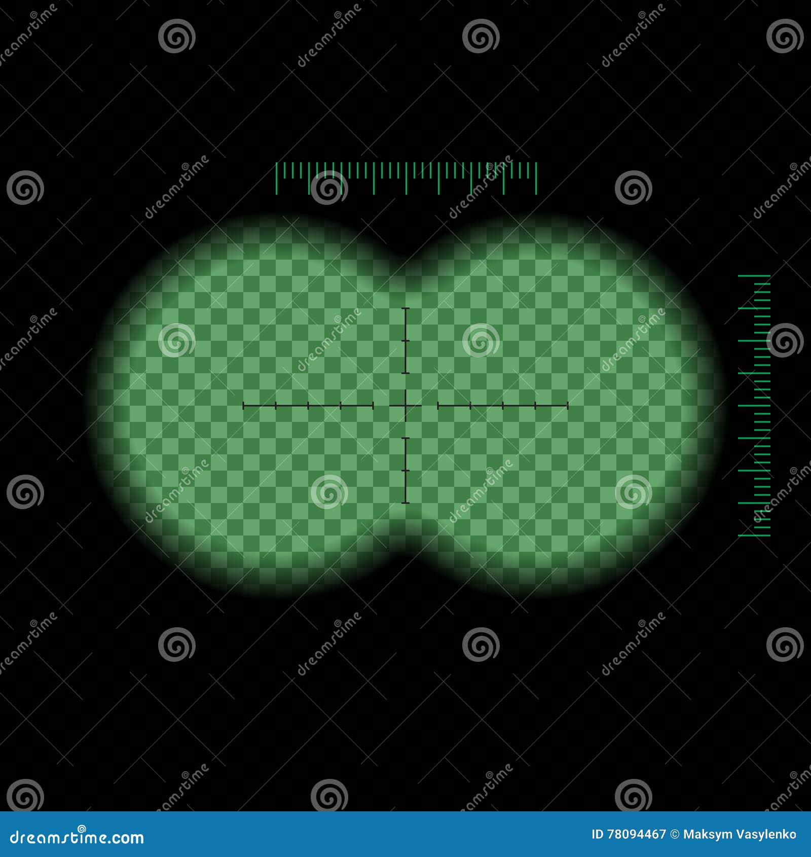  . binocular night green view transparent with soft edges and crosshair.  concept for film, web