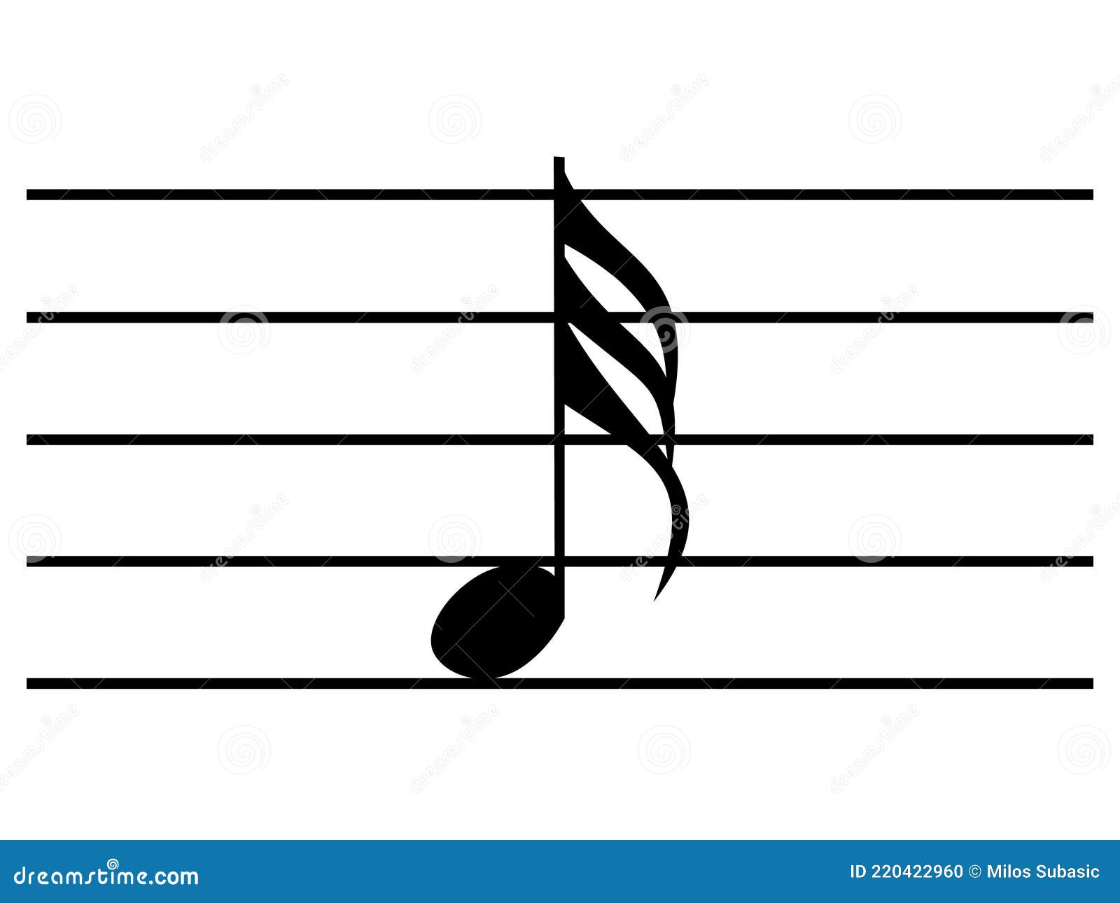 Black Music Symbol of Thirty Second Note on Staff Lines Stock Vector