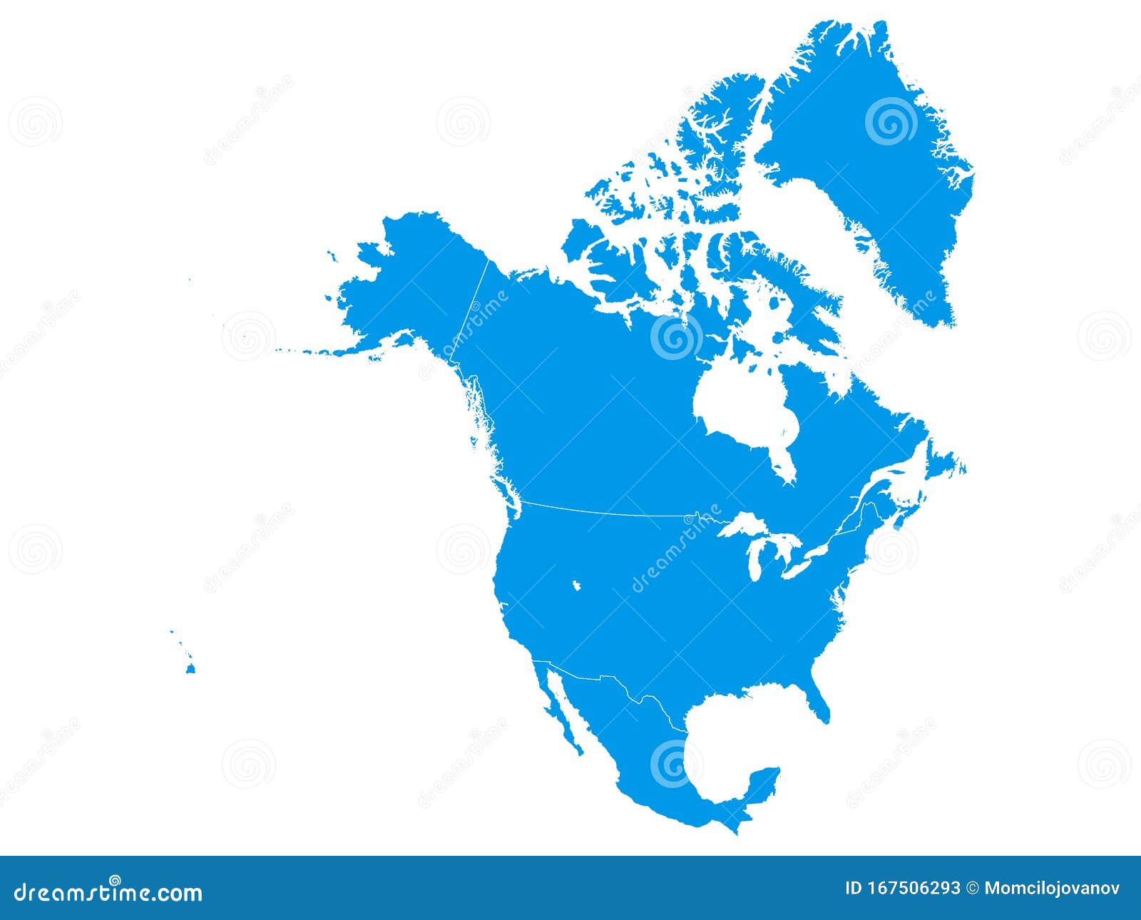 Blue map of North America stock vector. Illustration of country 167506293