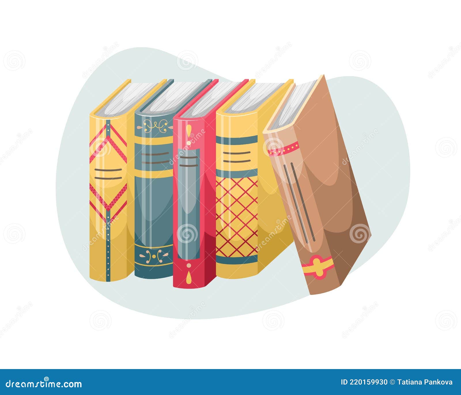 Vector Illustration of Books with Covers and Spines in a Retro Style