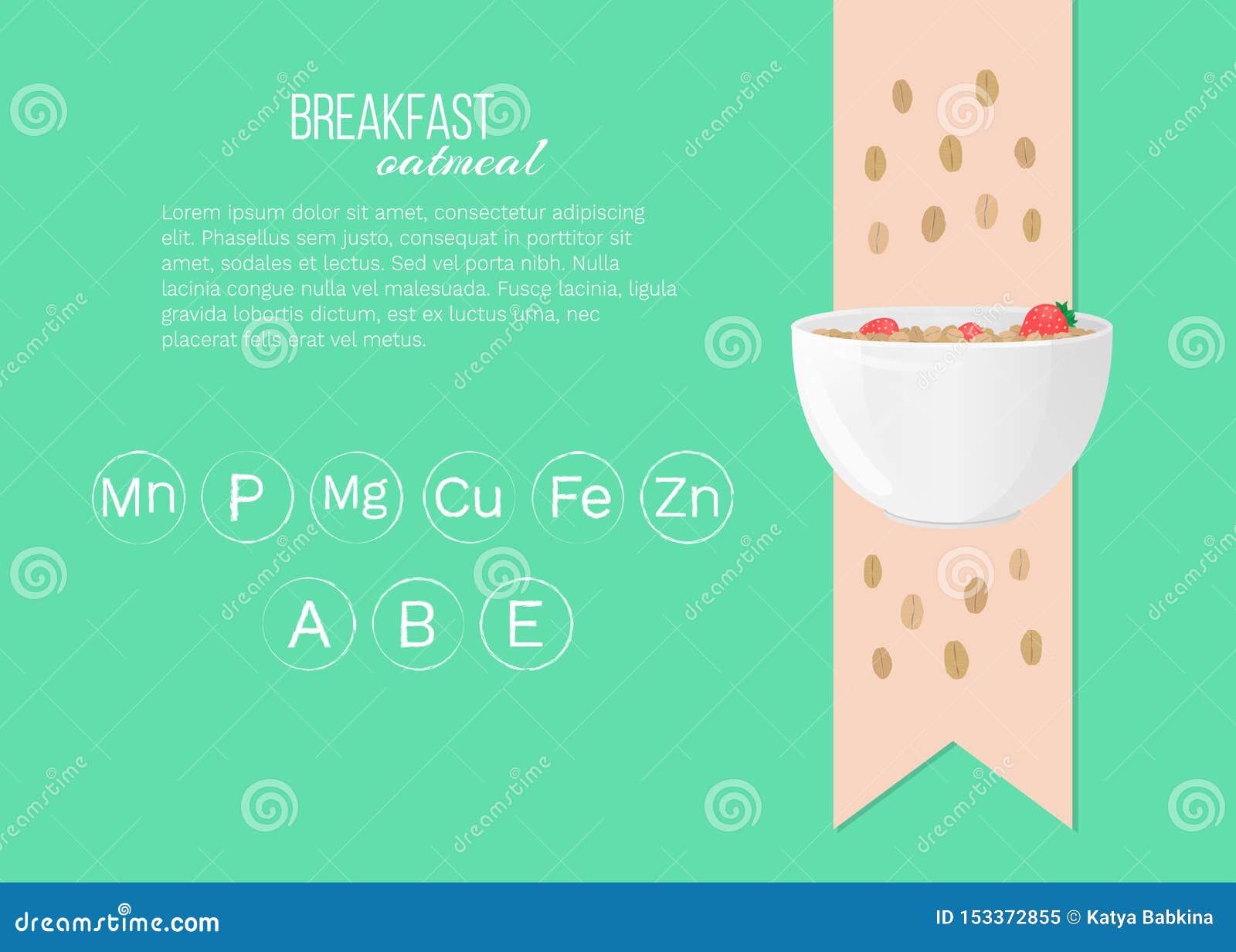 Vector Illustration With Bowl Of Oatmeal And Names Of Vitamins And vector-illustration-with-bowl-of-oatmeal-and-names-of-vitamins-and