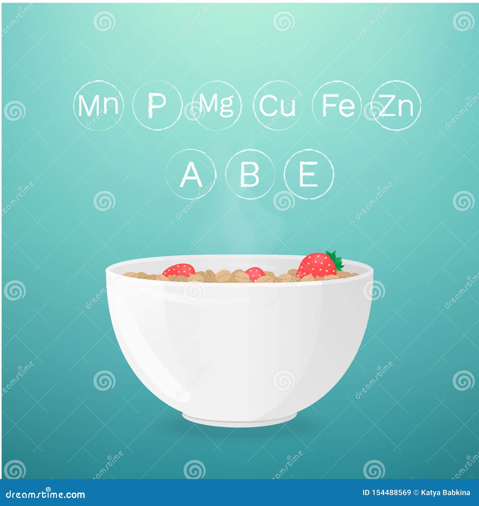 Vector Illustration With Bowl Of Oatmeal And Names Of Vitamins And vector-illustration-with-bowl-of-oatmeal-and-names-of-vitamins-and