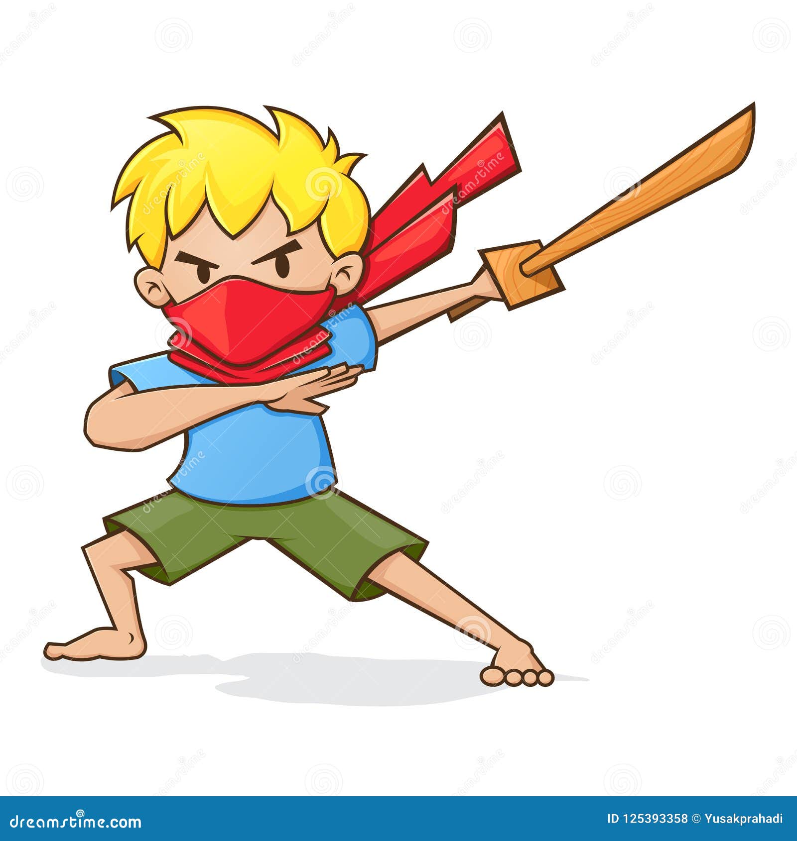 Download Boy Holding Wooden Sword Playing Ninja Stock Vector ...