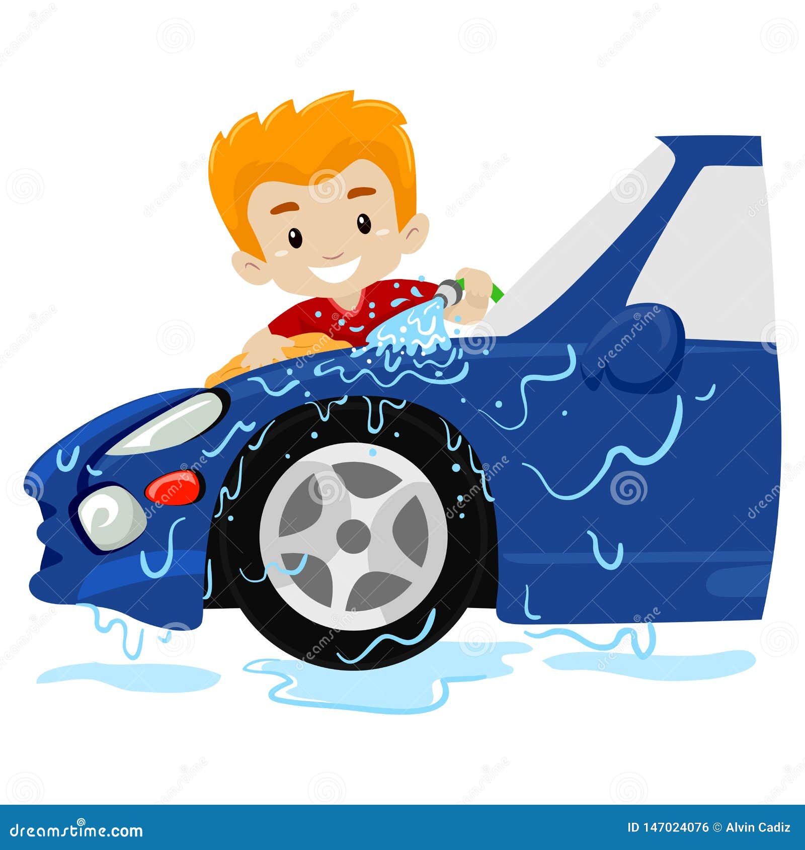 Vector Illustration of a Boy Washing the Car Stock Vector - Illustration of  chores, blue: 147024076