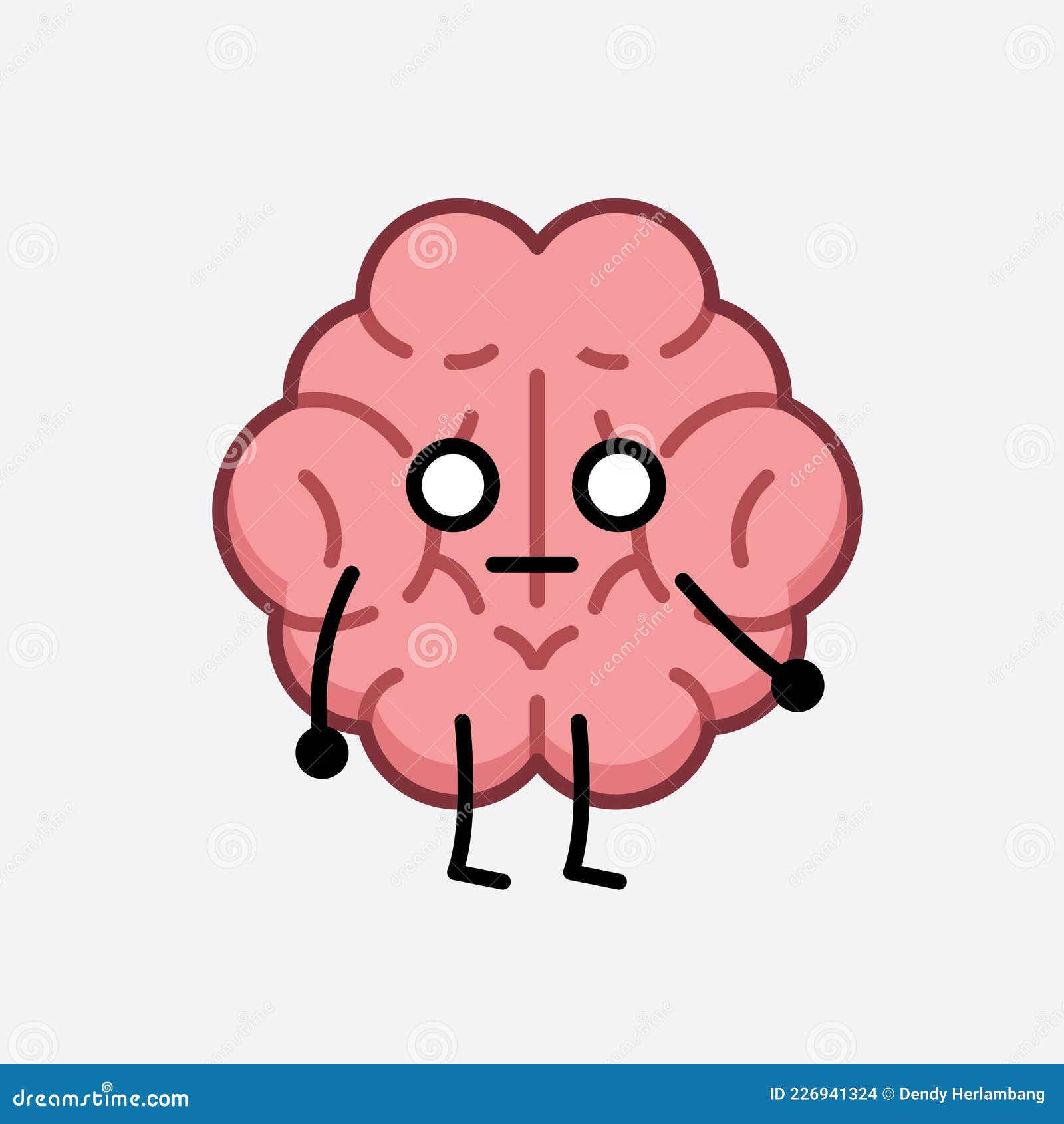 Vector Illustration of Brain Character with Cute Face and Simple Body ...