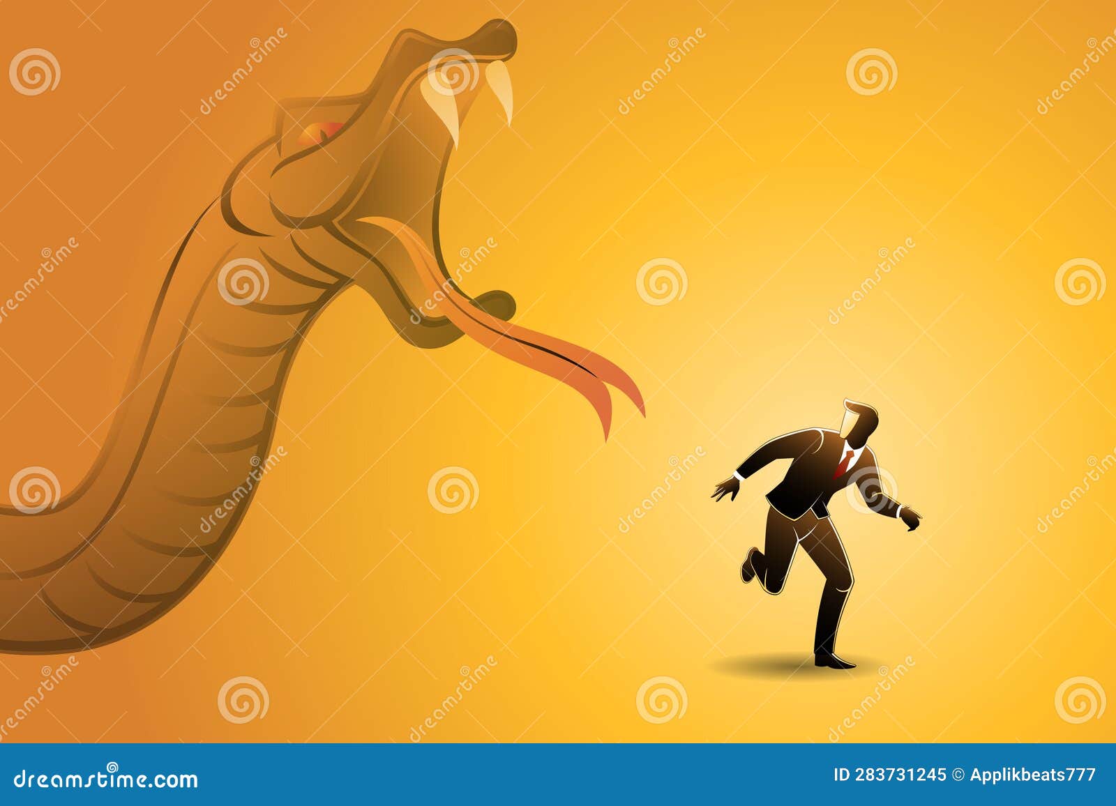 Vector Illustration of Business Concept, Big Snake Chasing Businessman