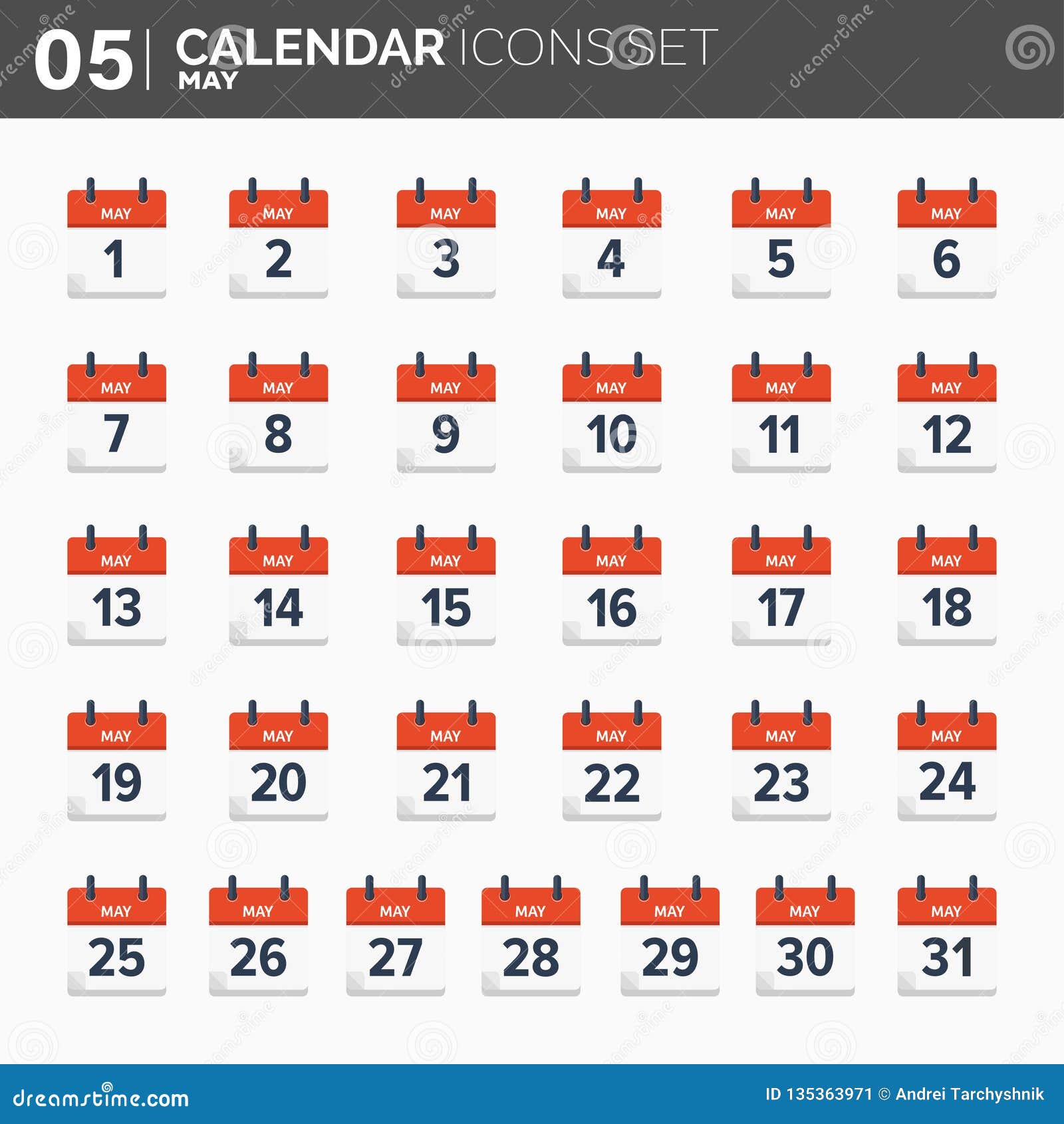 Vector Illustration. Calendar Icons Set. Date and Time. May. Stock ...