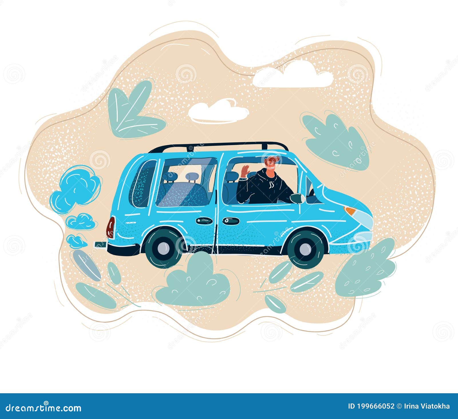 Vector Illustration of Car Driver Man Smiling and Drive His Car Stock ...