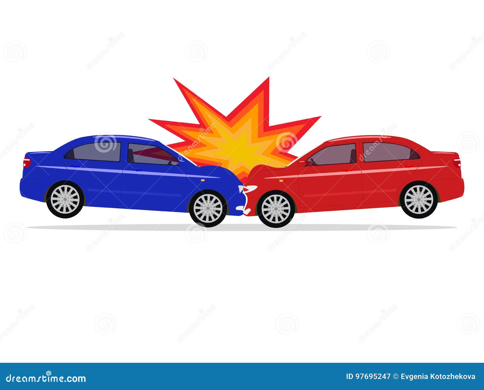 Cartoon vector illustration of car accident, crashing into the